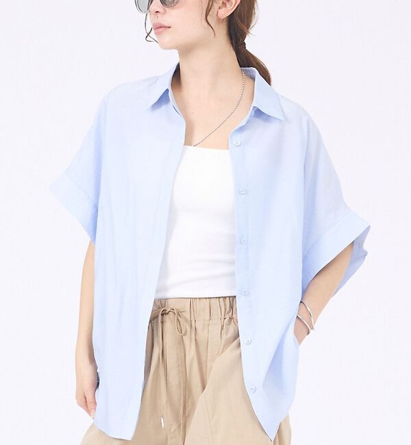 abahouse mavie「【着痩せシルエット】フレンチスリーブシャツ【予約】」|シャツ・ブラウス|サックスブルー