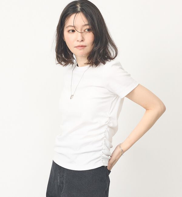 abahouse mavie「【ウエスト細見え】サイドギャザーTシャツ【予約】」|Tシャツ・カットソー|