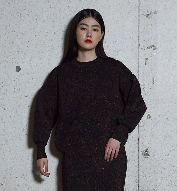 NOMINE「ラメプレーティングボリュームスリーブニット」|ニット・セーター|ブラウン