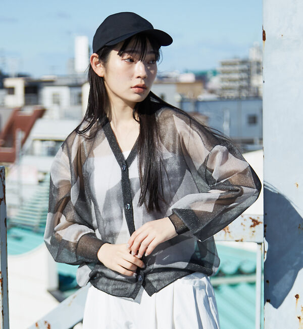 NOMINE「ジャガード シアー ニットカーディガン」|カーディガン|ブラック