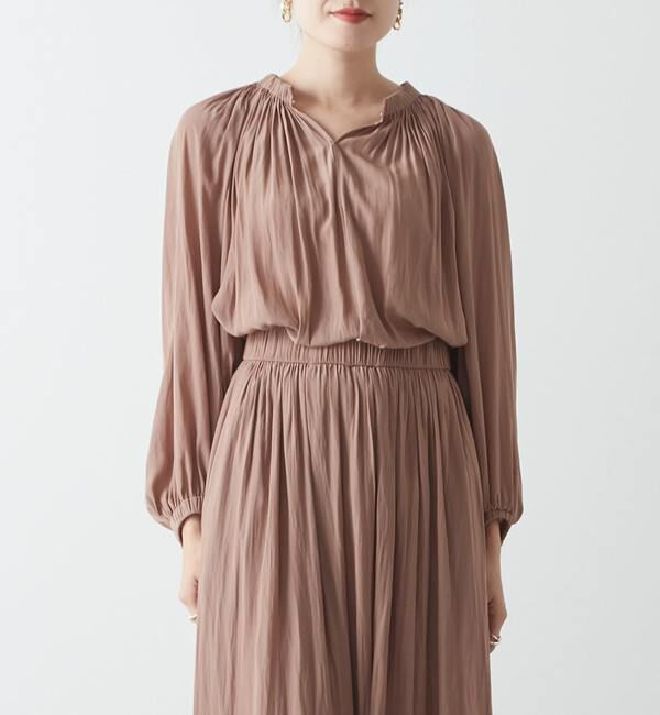 Liesse「ギャザーネックブラウス」|シャツ・ブラウス|モカ