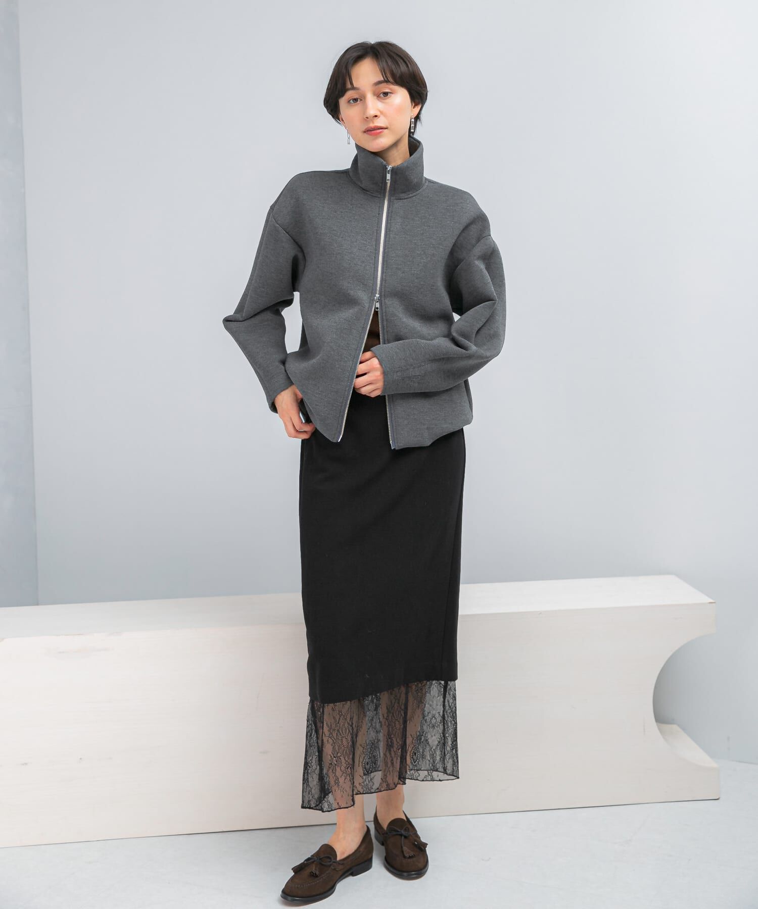 URBAN RESEARCH ROSSO「『WEB限定』刺繍スタンドダンボールブルゾン」|ノーカラーコート|