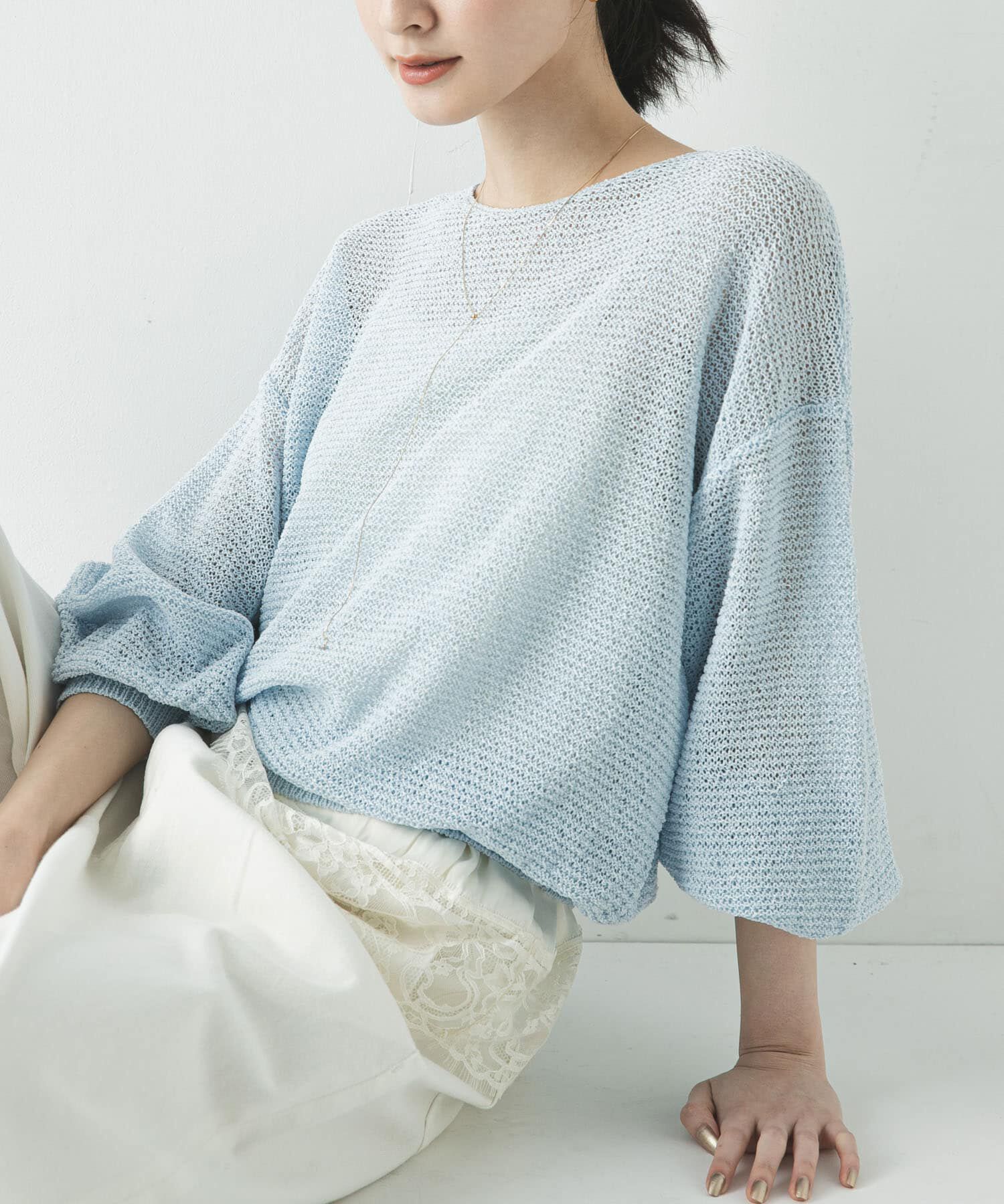 URBAN RESEARCH「ペーパーヤーンボートネックニット」|ニット・セーター|ブルー系その他