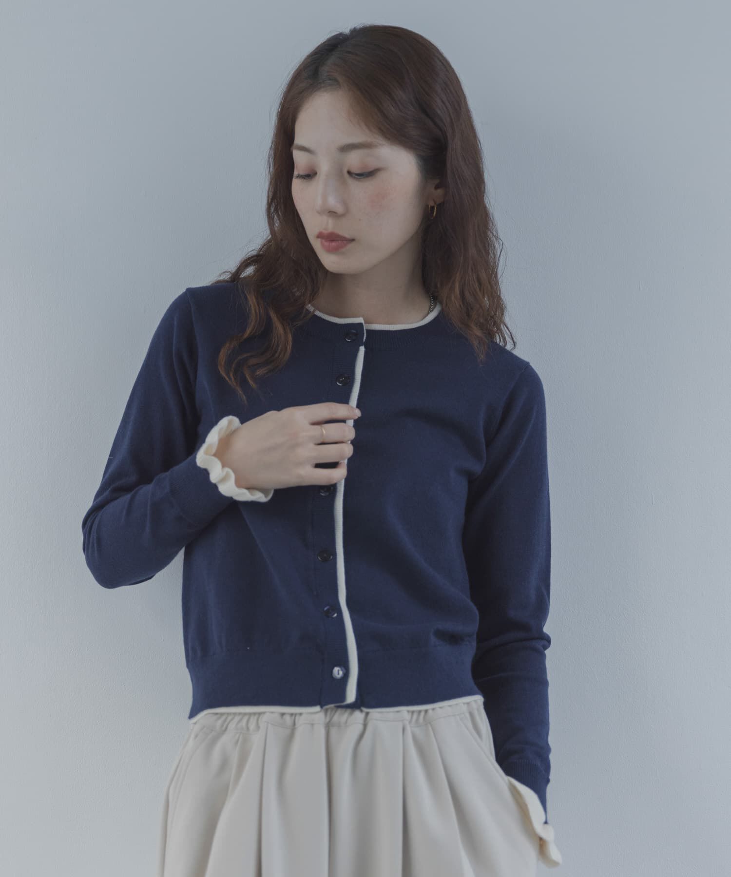 Sonny Label 「配色フリルニットカーディガン」|カーディガン|