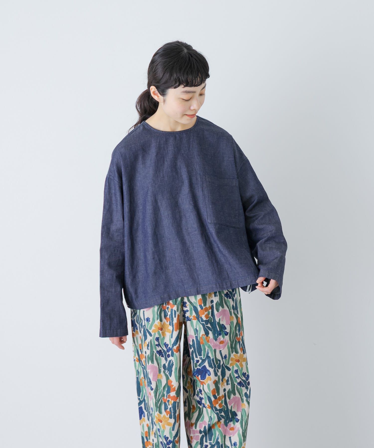 かぐれ「綿麻デニムプルオーバー」|シャツ・ブラウス|