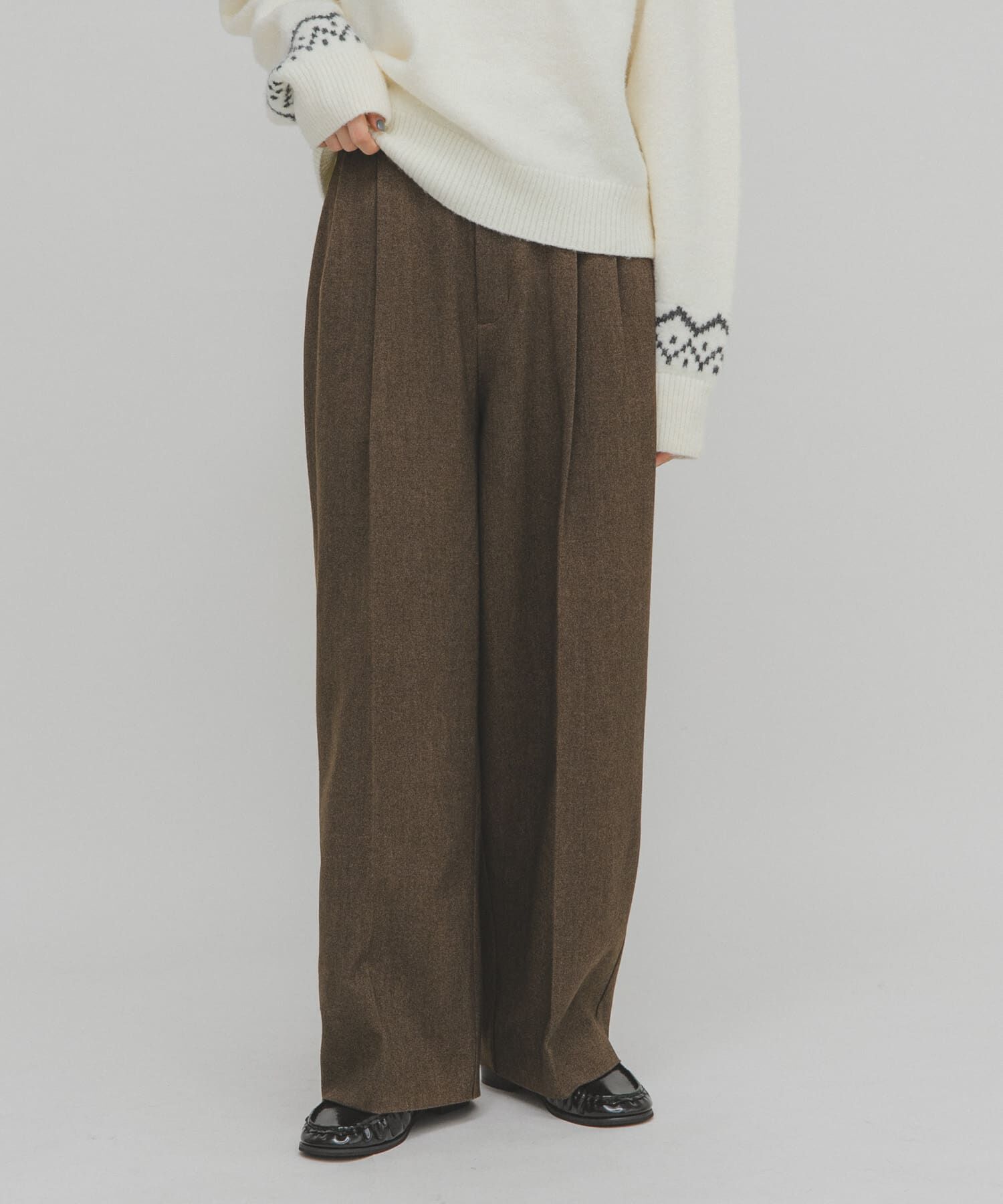  「ウールライクブラッジュドパンツ」|その他|ブラウン