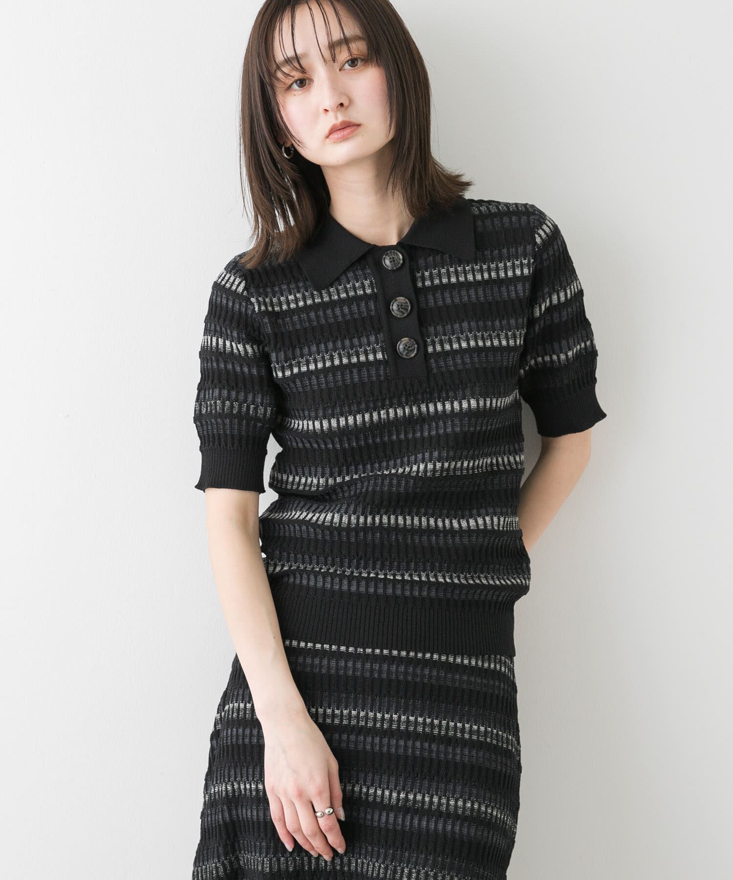 SENSE OF PLACE by URBAN RESEARCH「マルチボーダーエリツキトップ」|ニット・セーター|