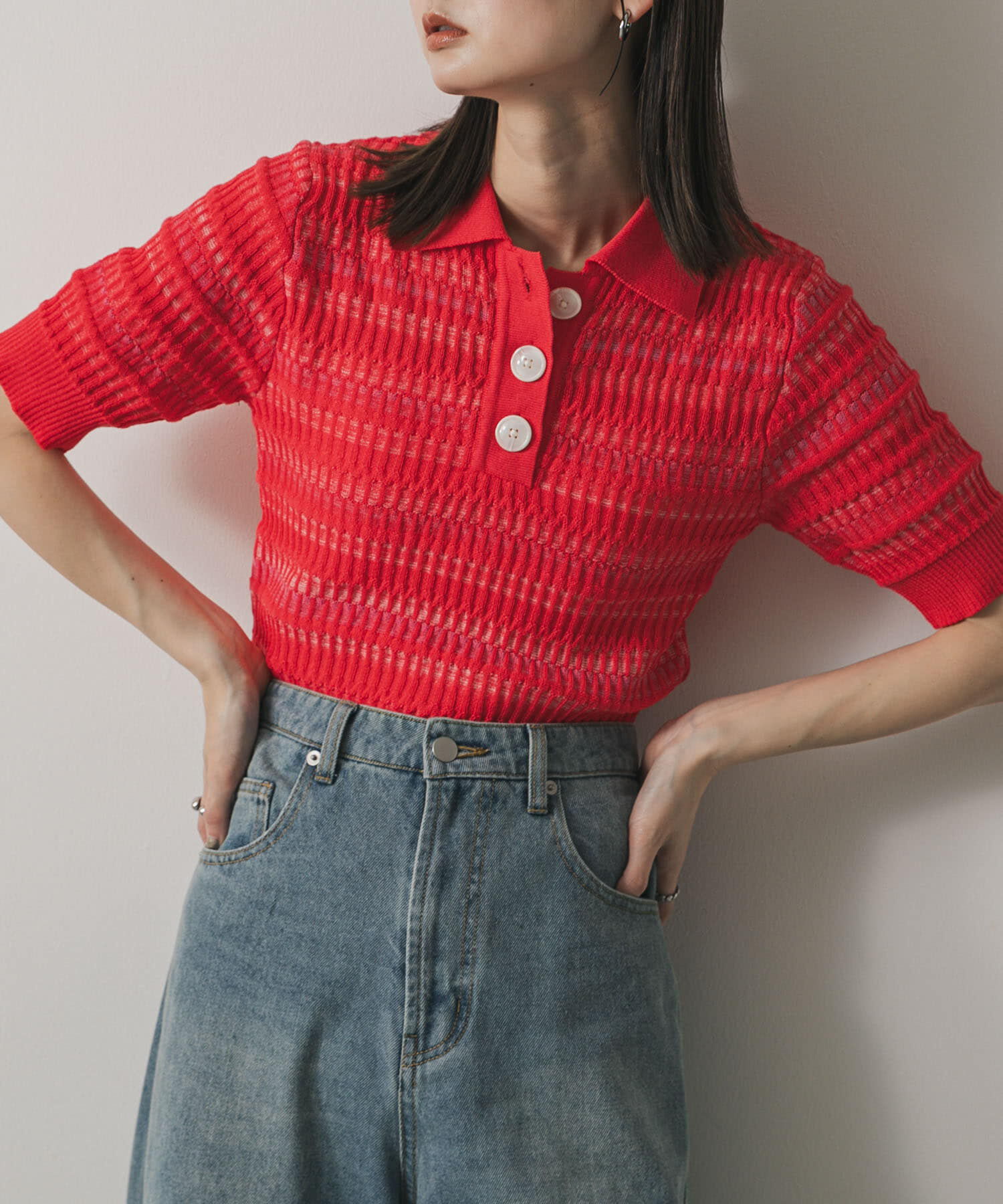 SENSE OF PLACE by URBAN RESEARCH「マルチボーダーエリツキトップ」|ニット・セーター|ピンク