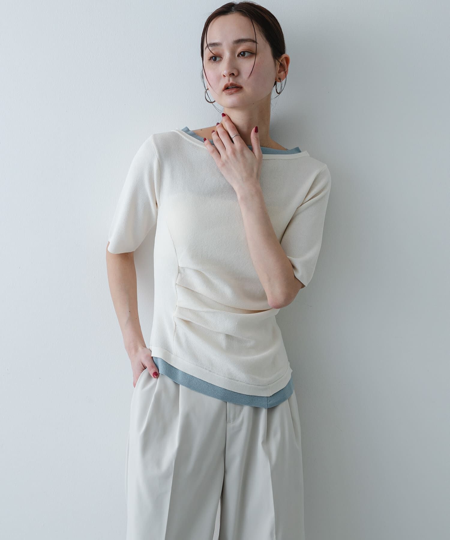 SENSE OF PLACE by URBAN RESEARCH「『洗濯可』レイヤードアシメセーター」|ニット・セーター|アイボリー