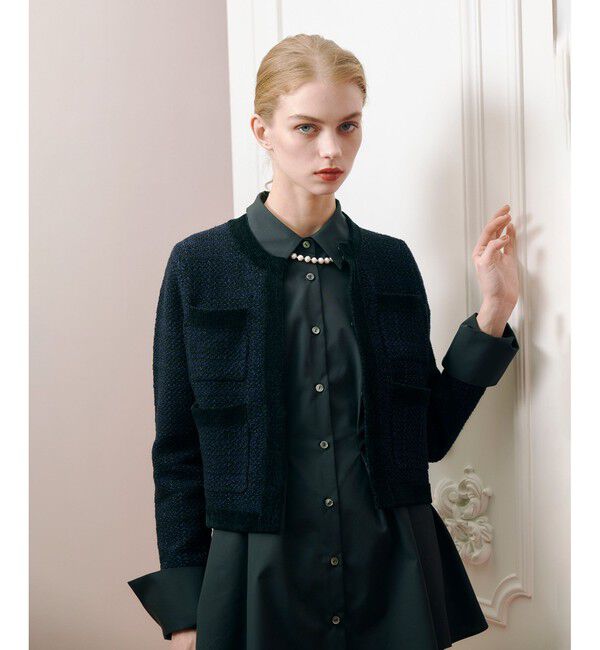 LOULOU WILLOUGHBY「【LOULOU WILLOUGHBY】ツィードニットジャケット」|カーディガン|ネイビー