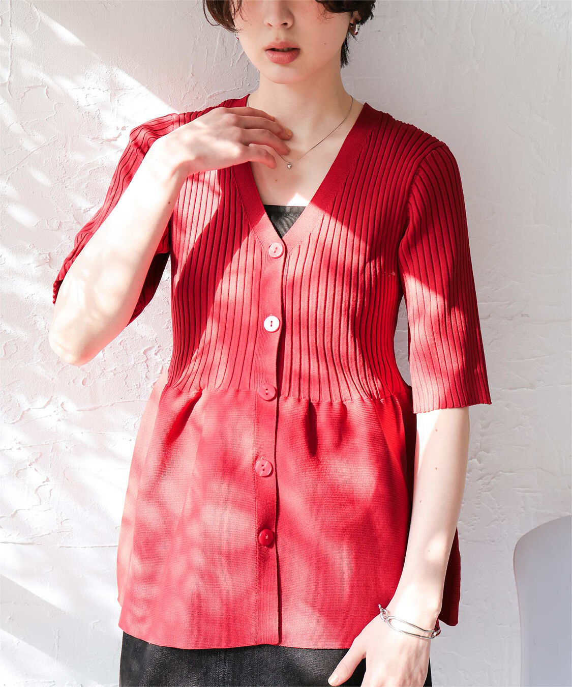 titivate「前後2wayハーフスリーブペプラムニットトップス」|ニット・セーター|