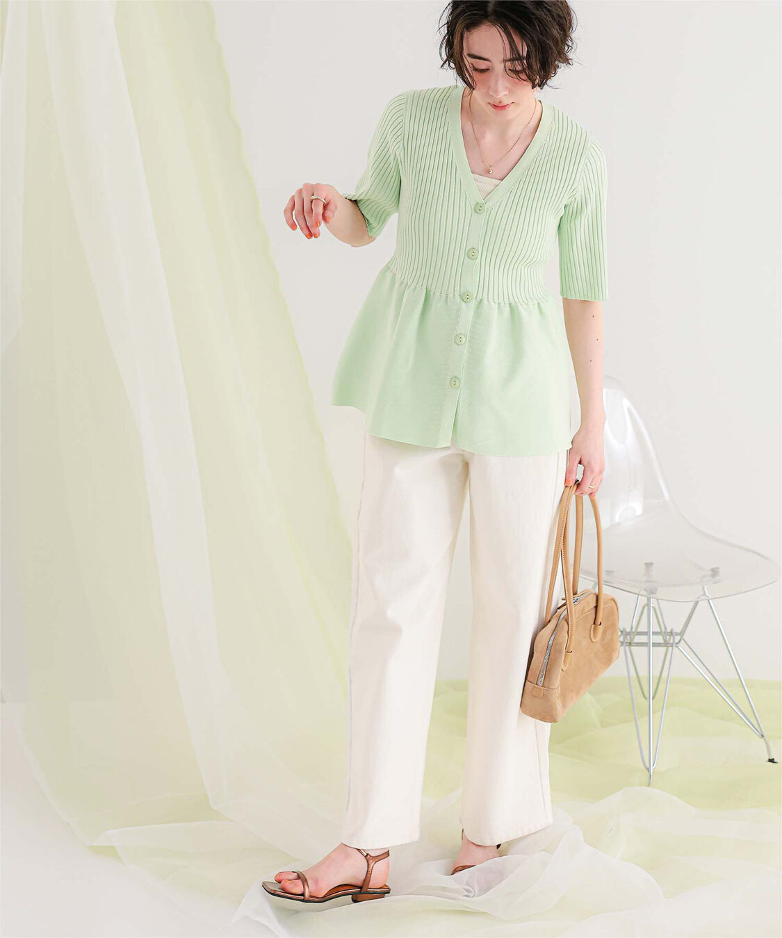 titivate「前後2wayハーフスリーブペプラムニットトップス」|ニット・セーター|