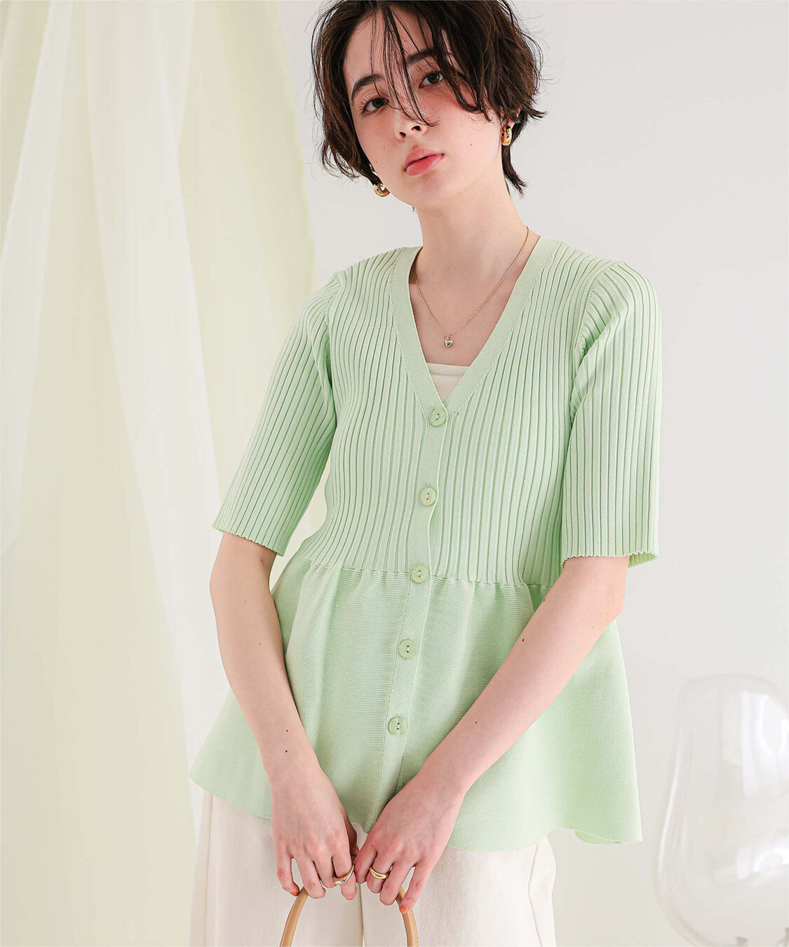 titivate「前後2wayハーフスリーブペプラムニットトップス」|ニット・セーター|