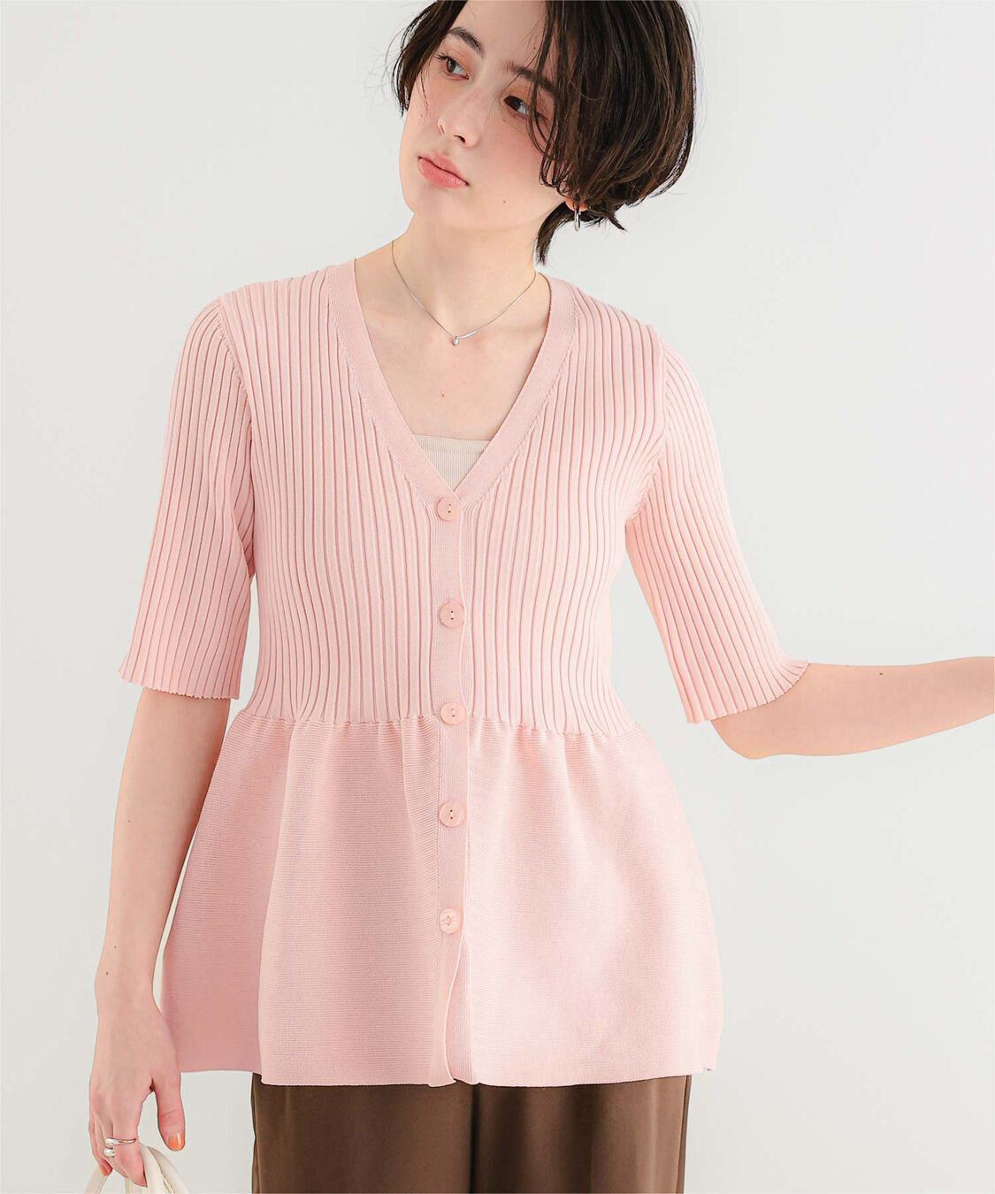 titivate「前後2wayハーフスリーブペプラムニットトップス」|ニット・セーター|ライトピンク