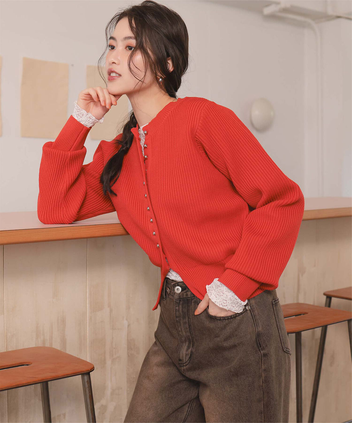 titivate「ミニシルバー釦デザインニットカーディガン」|ニット・セーター|