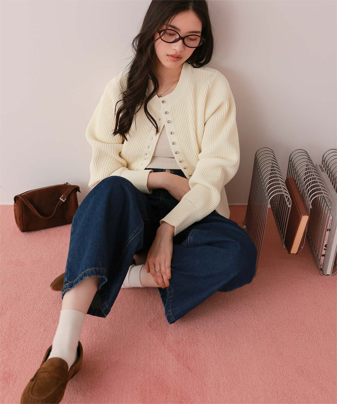 titivate「ミニシルバー釦デザインニットカーディガン」|ニット・セーター|