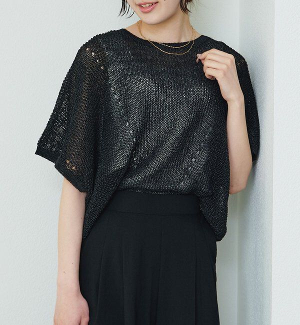  「アイレットデザインテープヤーンハーフスリーブニット」|ニット・セーター|