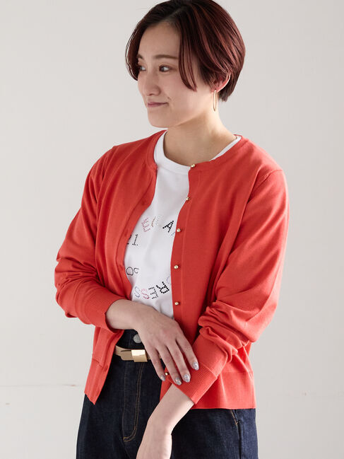 Te chichi「14G綿ポリクルーカーディガン」|カーディガン|オレンジ
