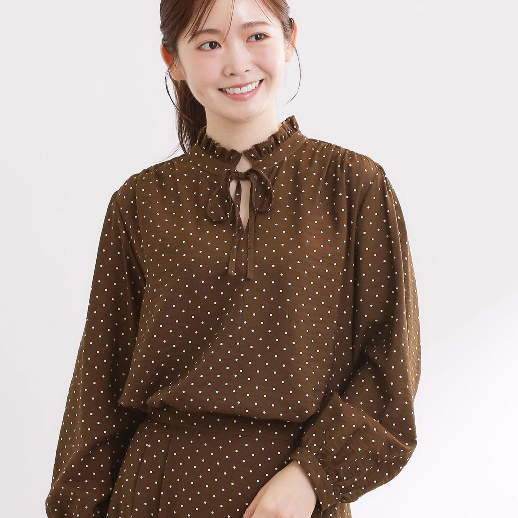 Reflect「【セットアップ可】ドット柄ワッシャーブラウス」|シャツ・ブラウス|ブラウン(143)