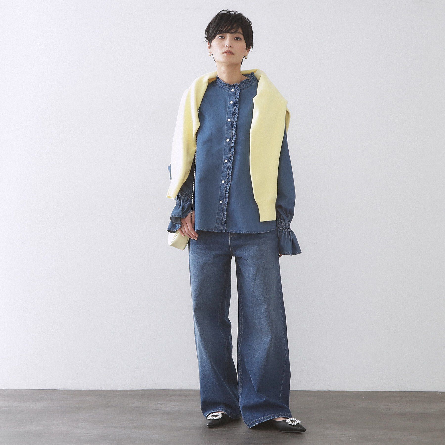 OPAQUE.CLIP「セルロース混デニムフリルブラウス【洗濯機OK】」|シャツ・ブラウス|