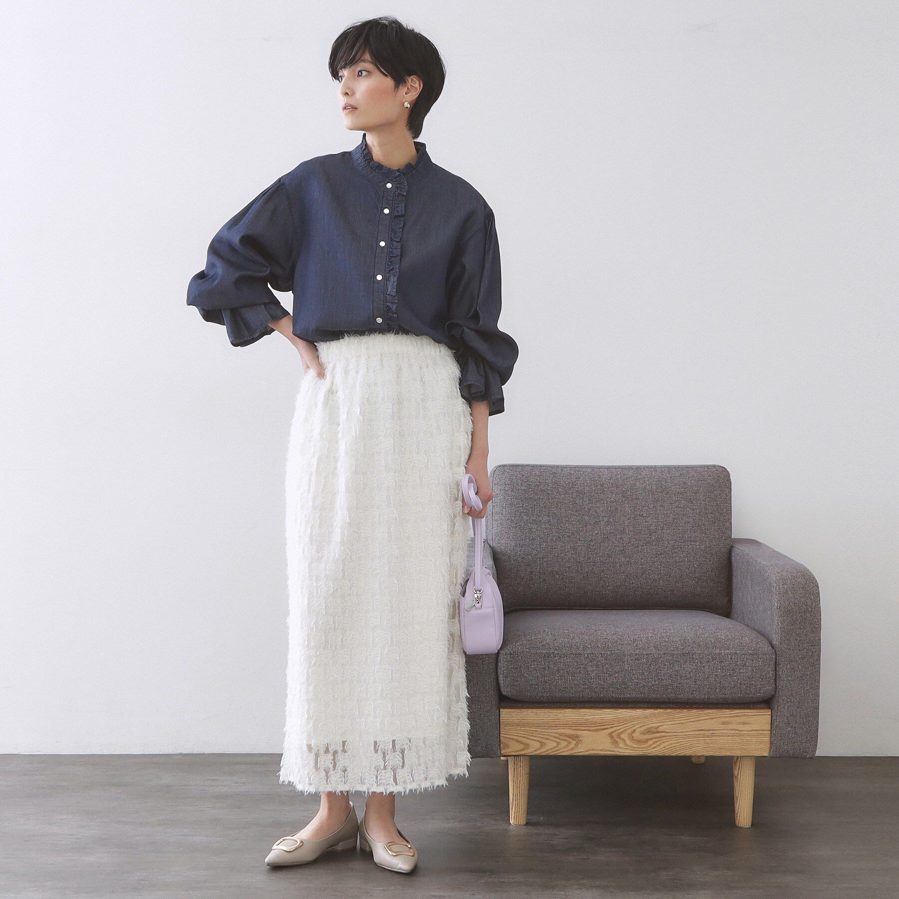 OPAQUE.CLIP「セルロース混デニムフリルブラウス【洗濯機OK】」|シャツ・ブラウス|