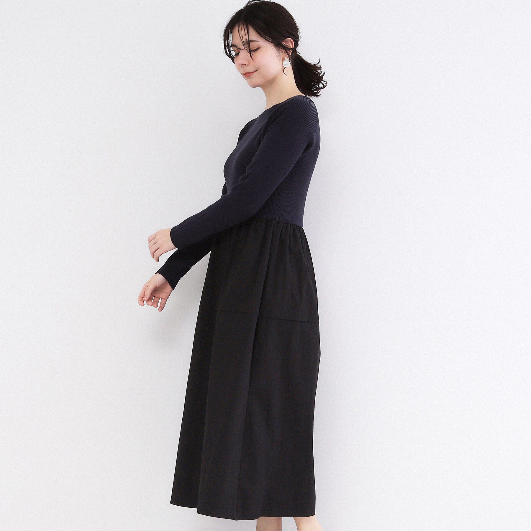 OPAQUE.CLIP「リブニットドッキングワンピース【洗濯機OK】」|ワンピース|