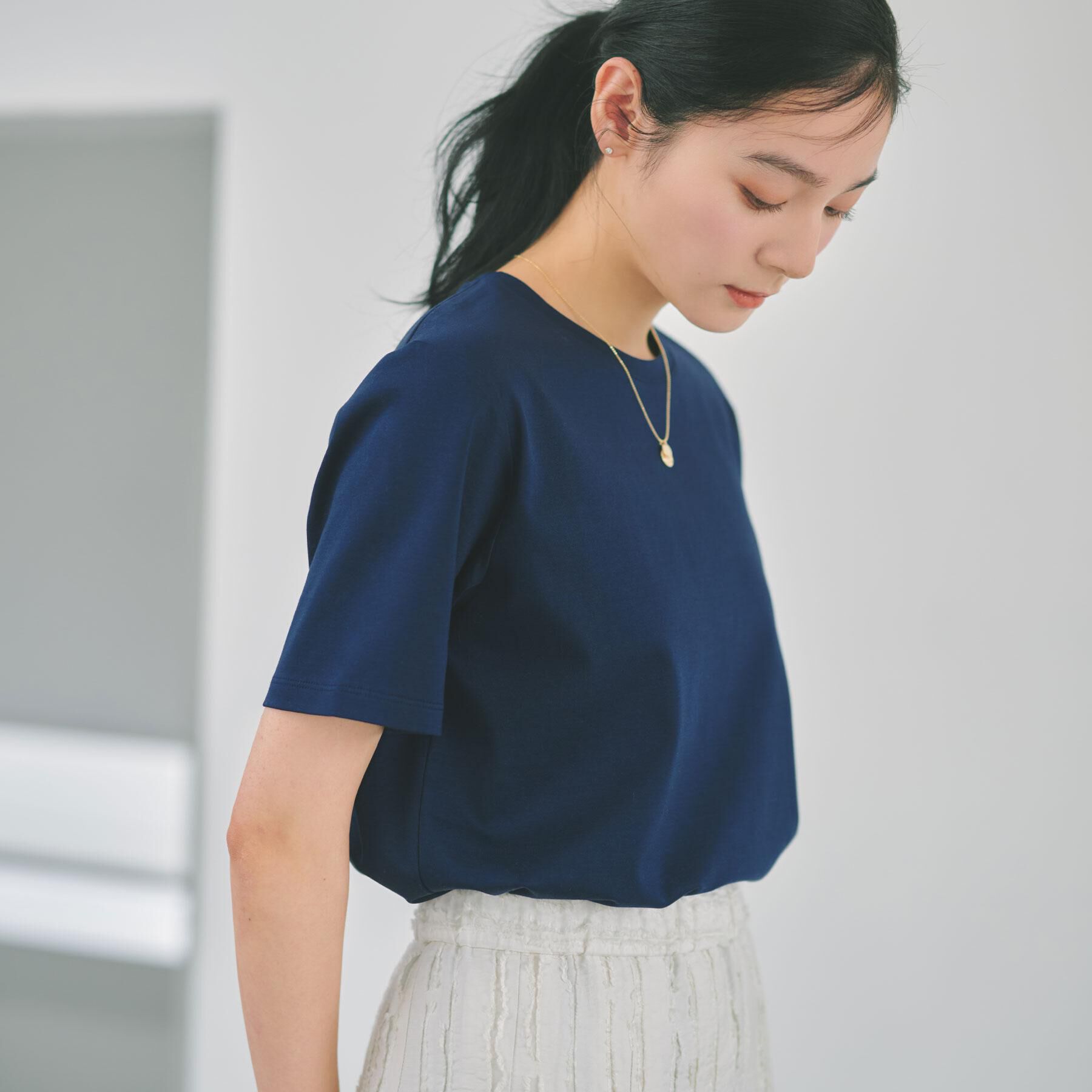 OPAQUE.CLIP「オーガニックコットン混ベーシックTシャツ【洗濯機OK】《SS～LL》」|Tシャツ・カットソー|ネイビー(094)