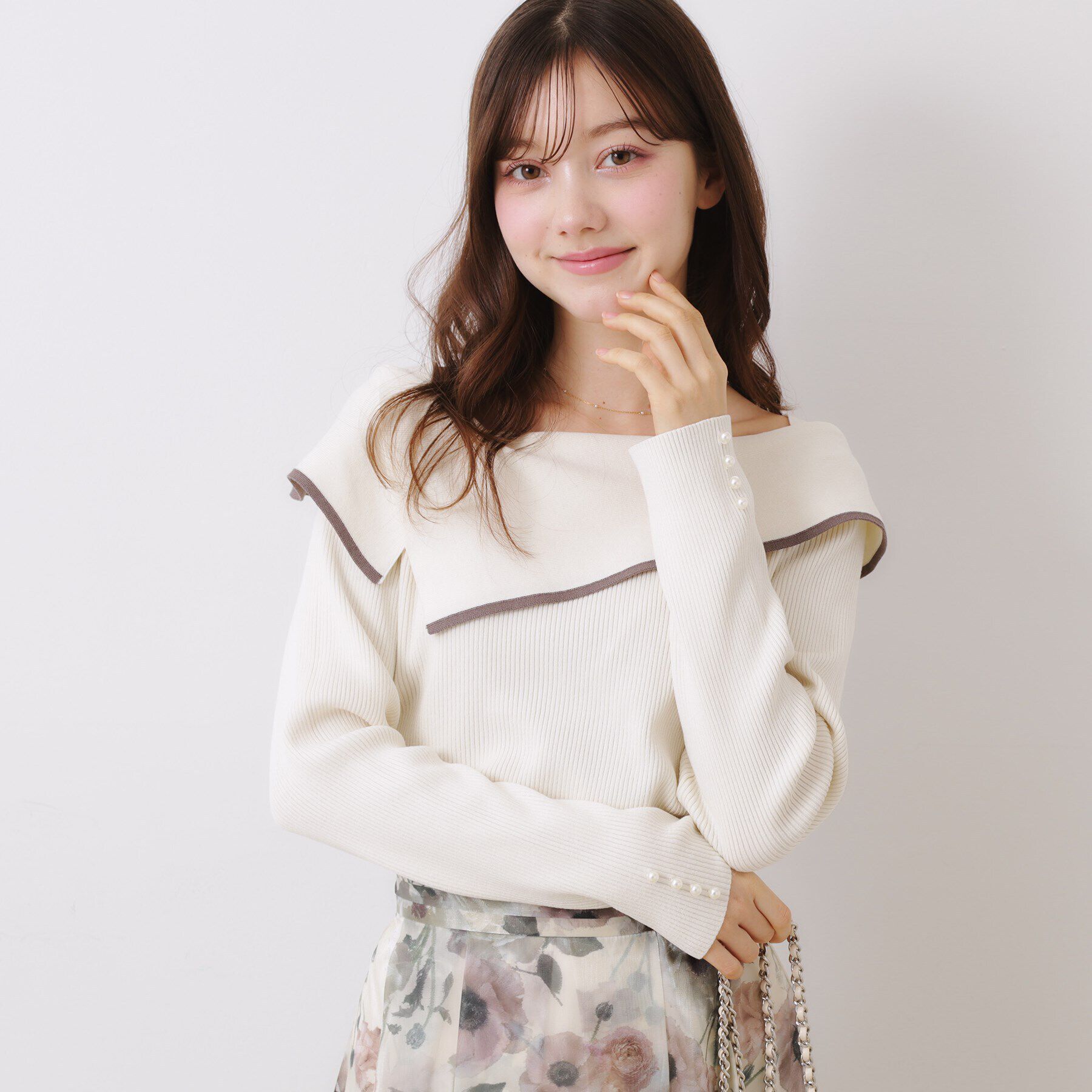 Couture broach「【華奢見え・フェミニン】変形カラーリブニット」|ニット・セーター|