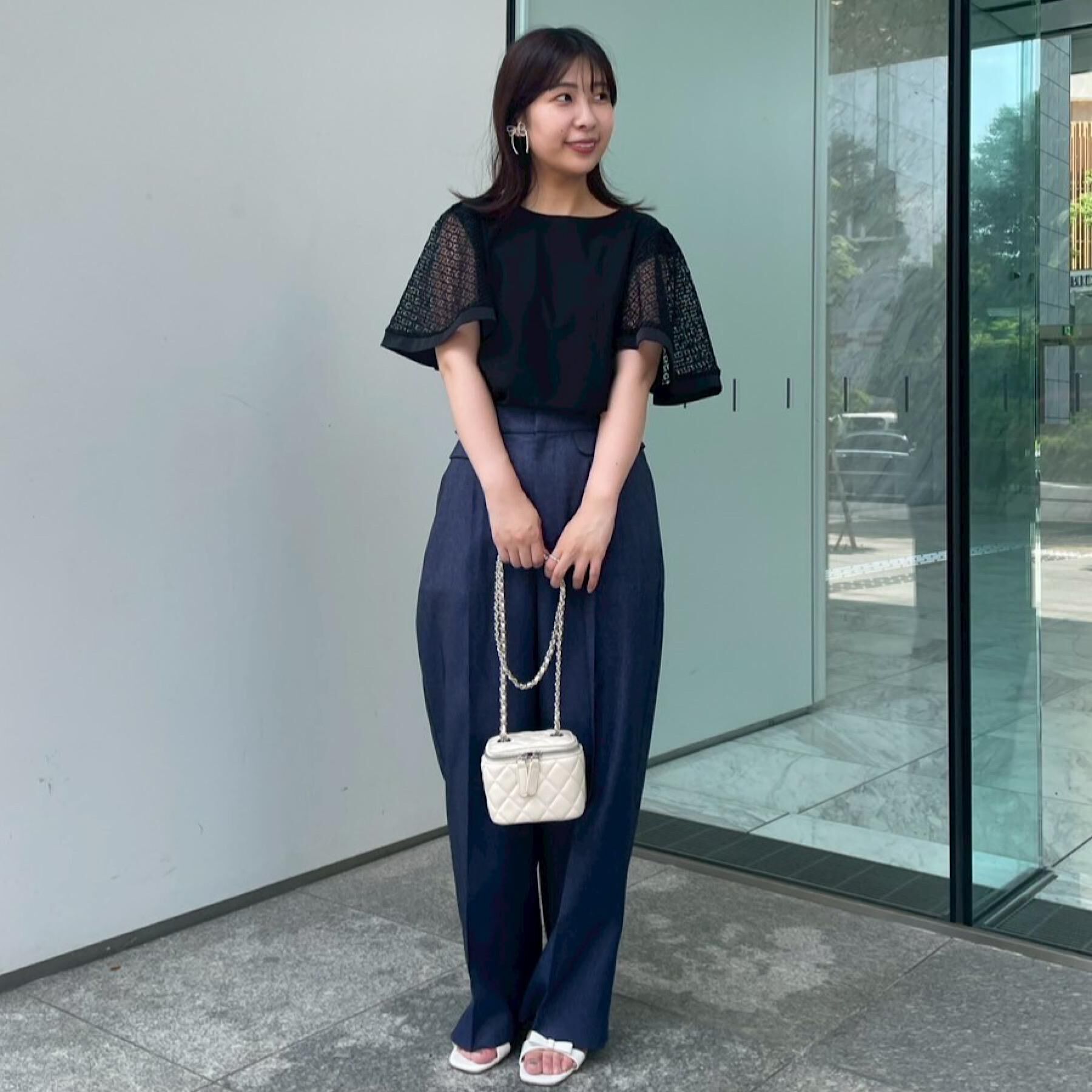 Couture broach「【接触冷感・5分袖】ケミカルレースフレアスリーブトップス」|Tシャツ・カットソー|