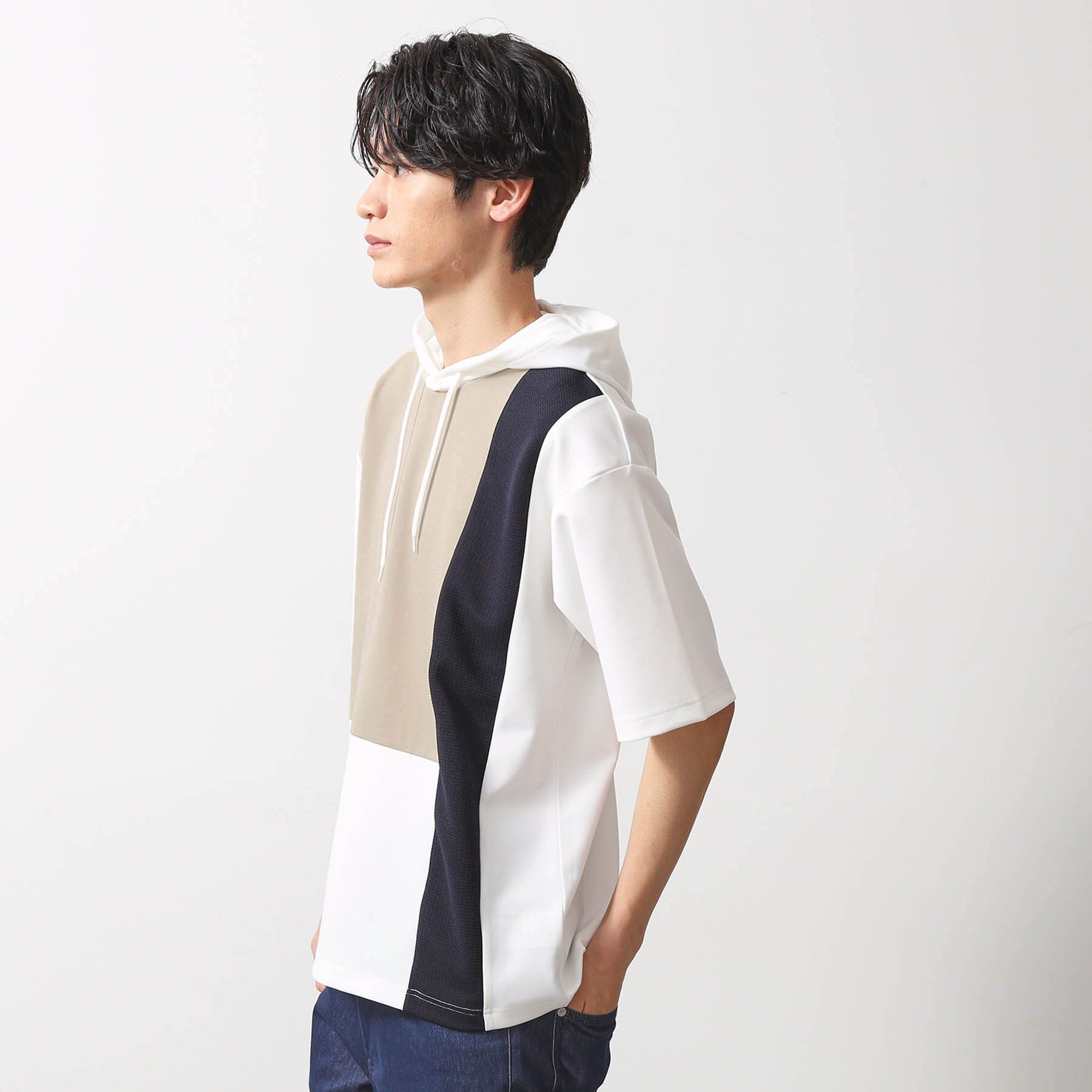 THE SHOP TK「ブロッキング半袖パーカ　洗濯機OK」|パーカー|