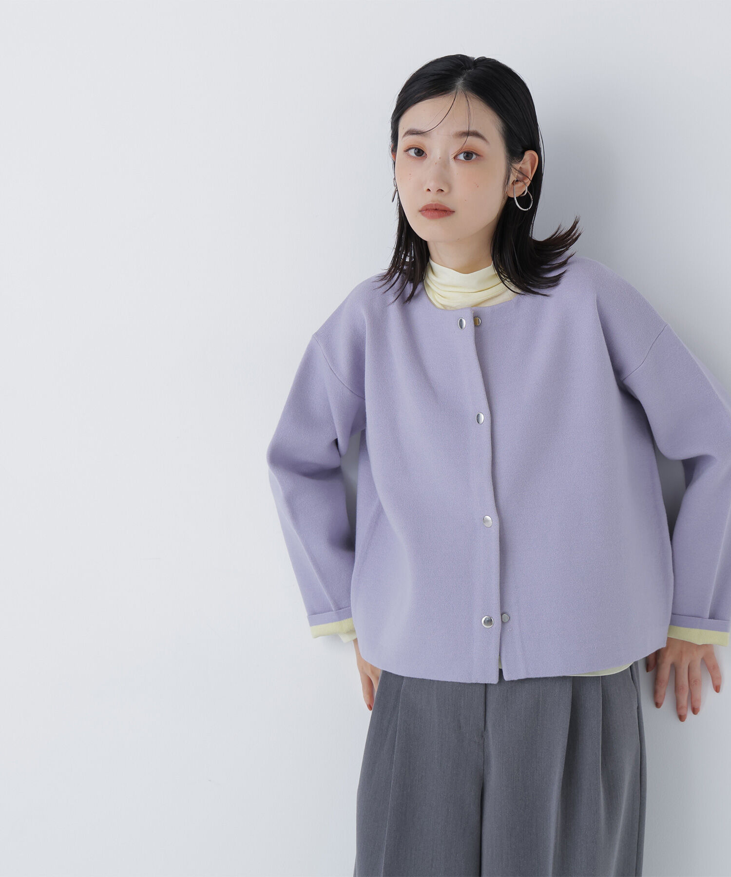  「バイカラー接結カーディガン」|ニット・セーター|ラベンダー&times;  2