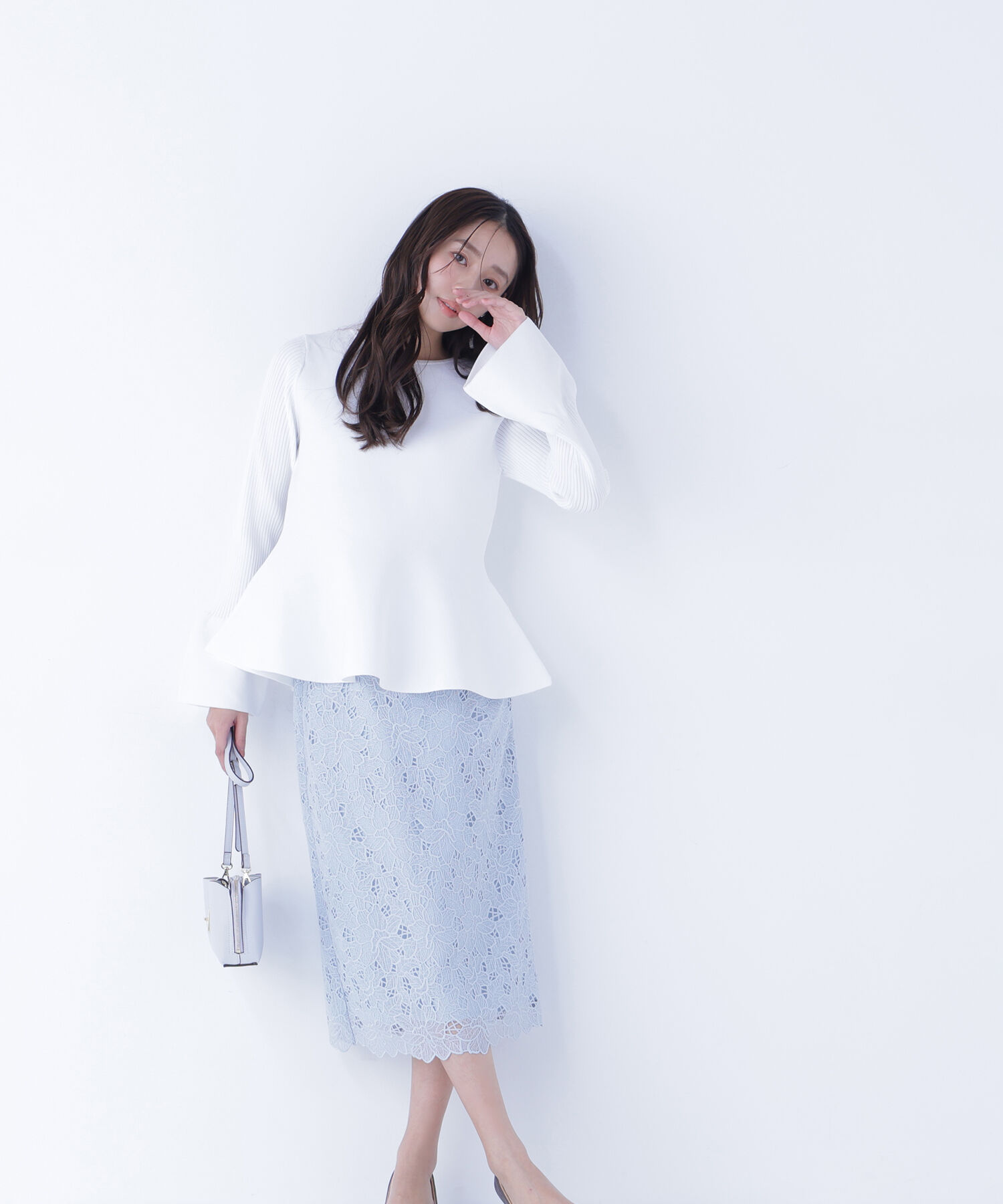  「フラワーレースタイトスカート」|スカート|ライトブルー