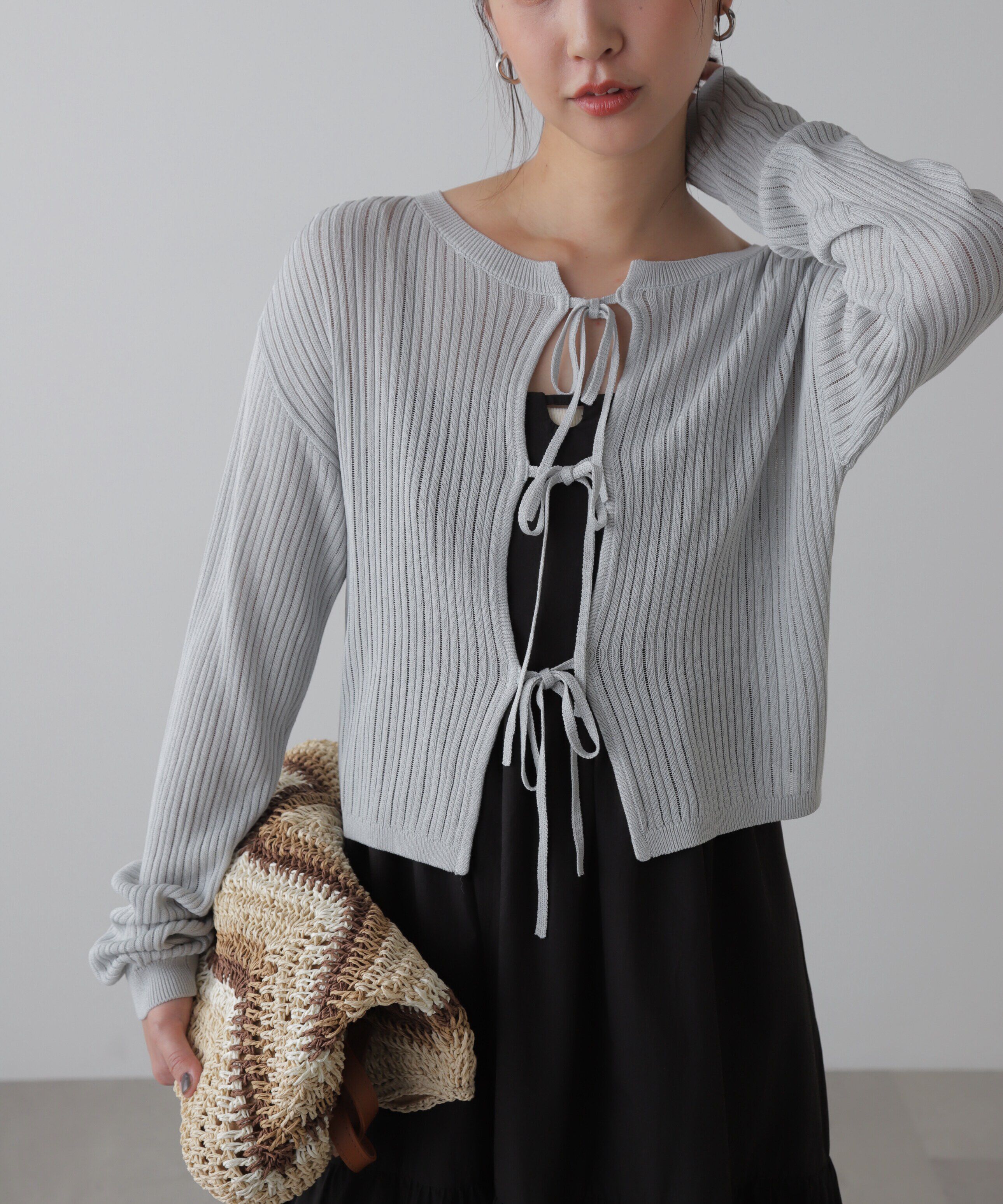  「前後2Wayメッシュニット」|ニット・セーター|グレー