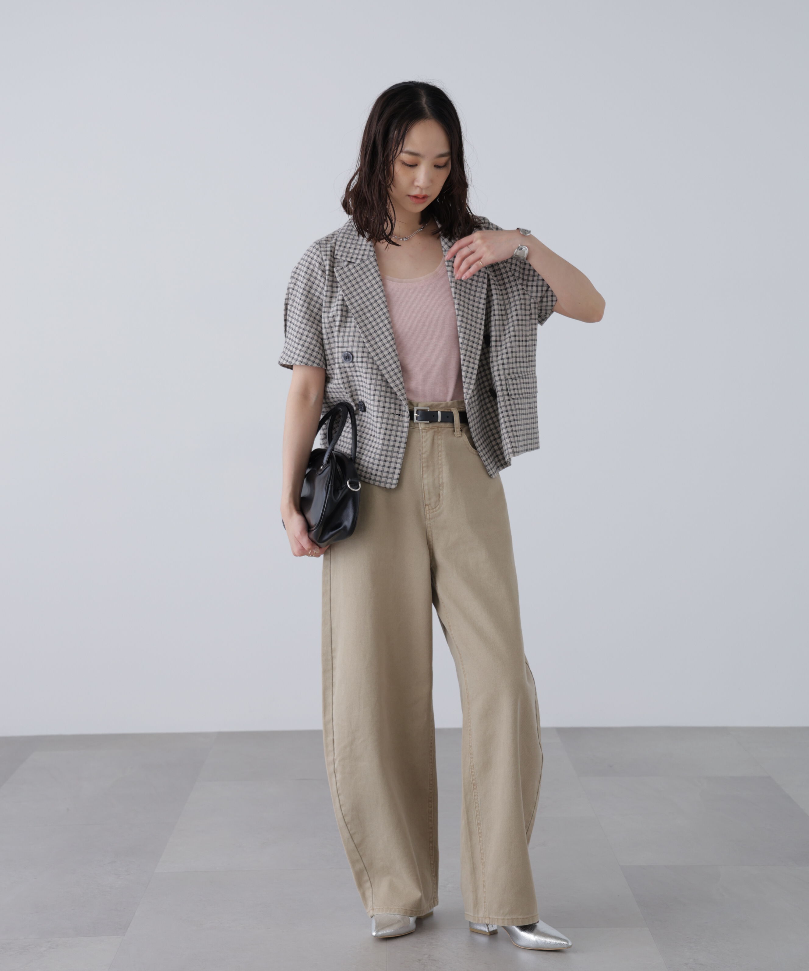  「袖コクーンダブルブレストハーフジャケット」|その他|