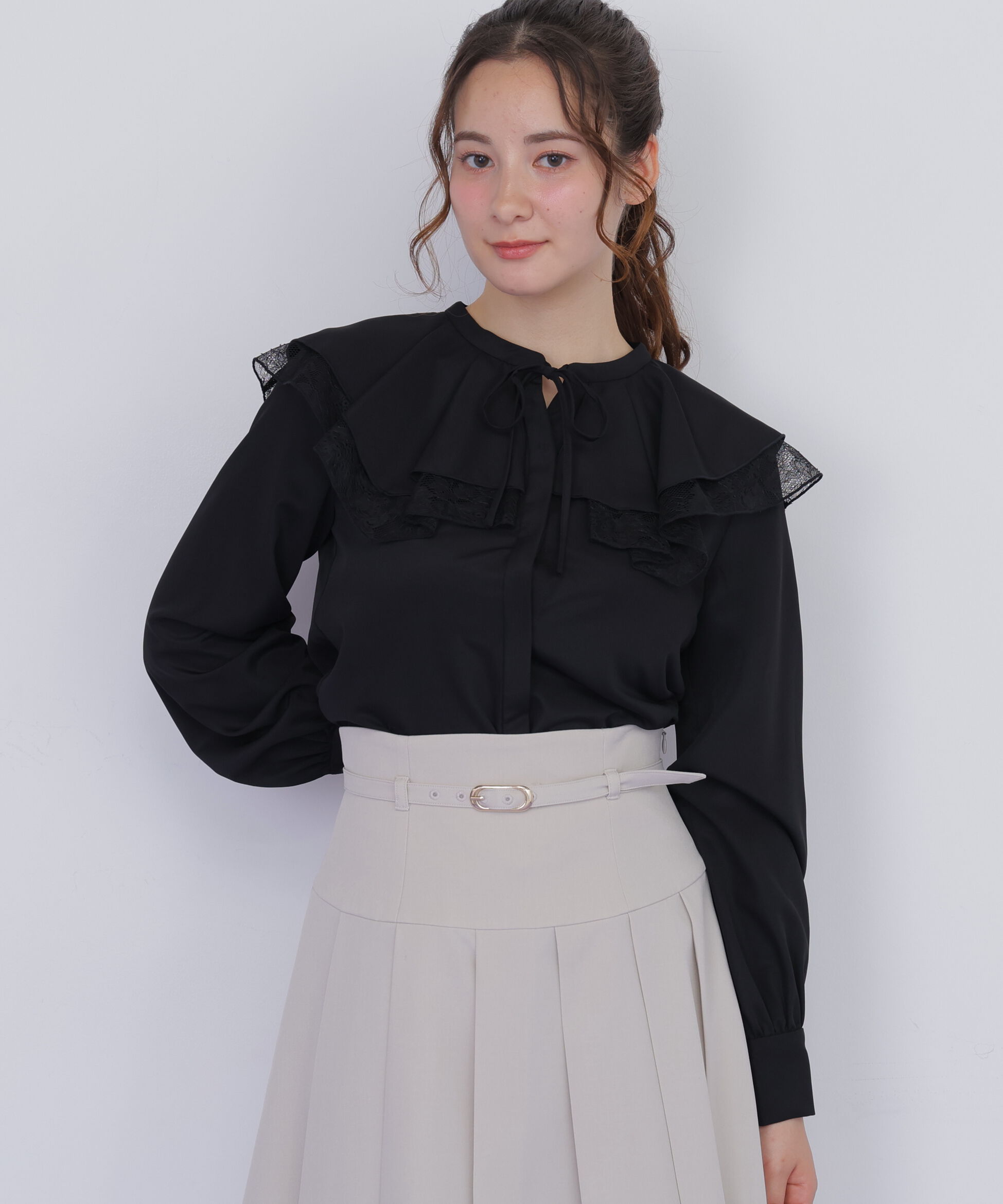  「ビッグカラーレースレイヤードブラウス」|シャツ・ブラウス|