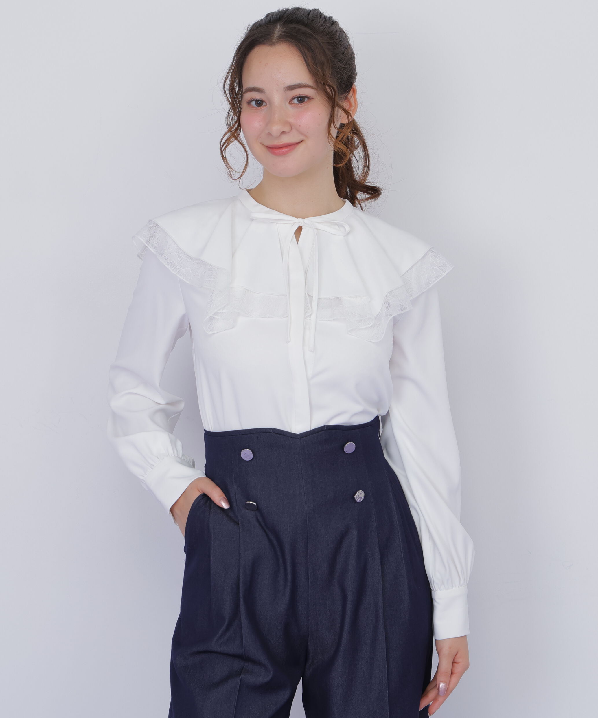  「ビッグカラーレースレイヤードブラウス」|シャツ・ブラウス|