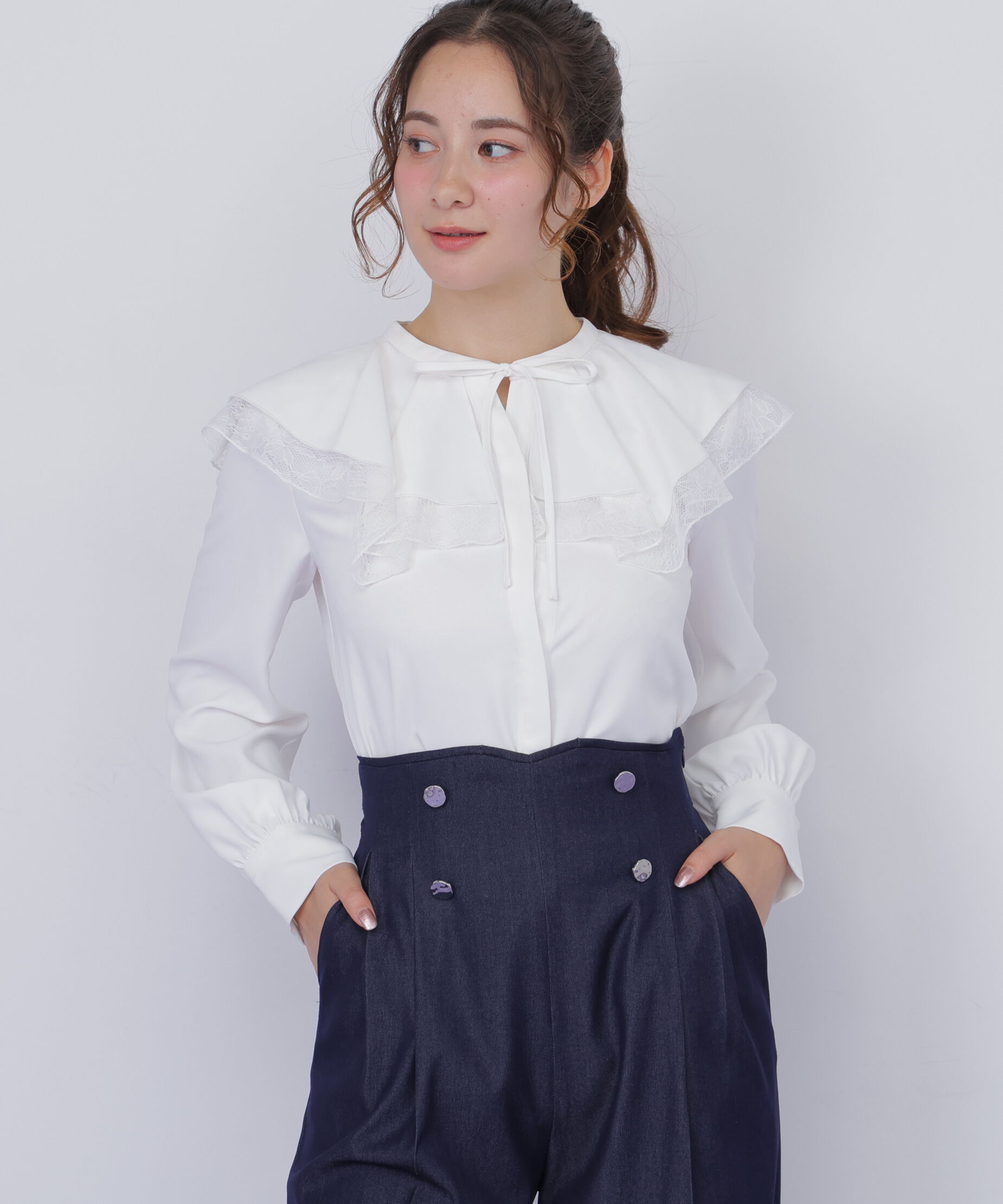  「ビッグカラーレースレイヤードブラウス」|シャツ・ブラウス|