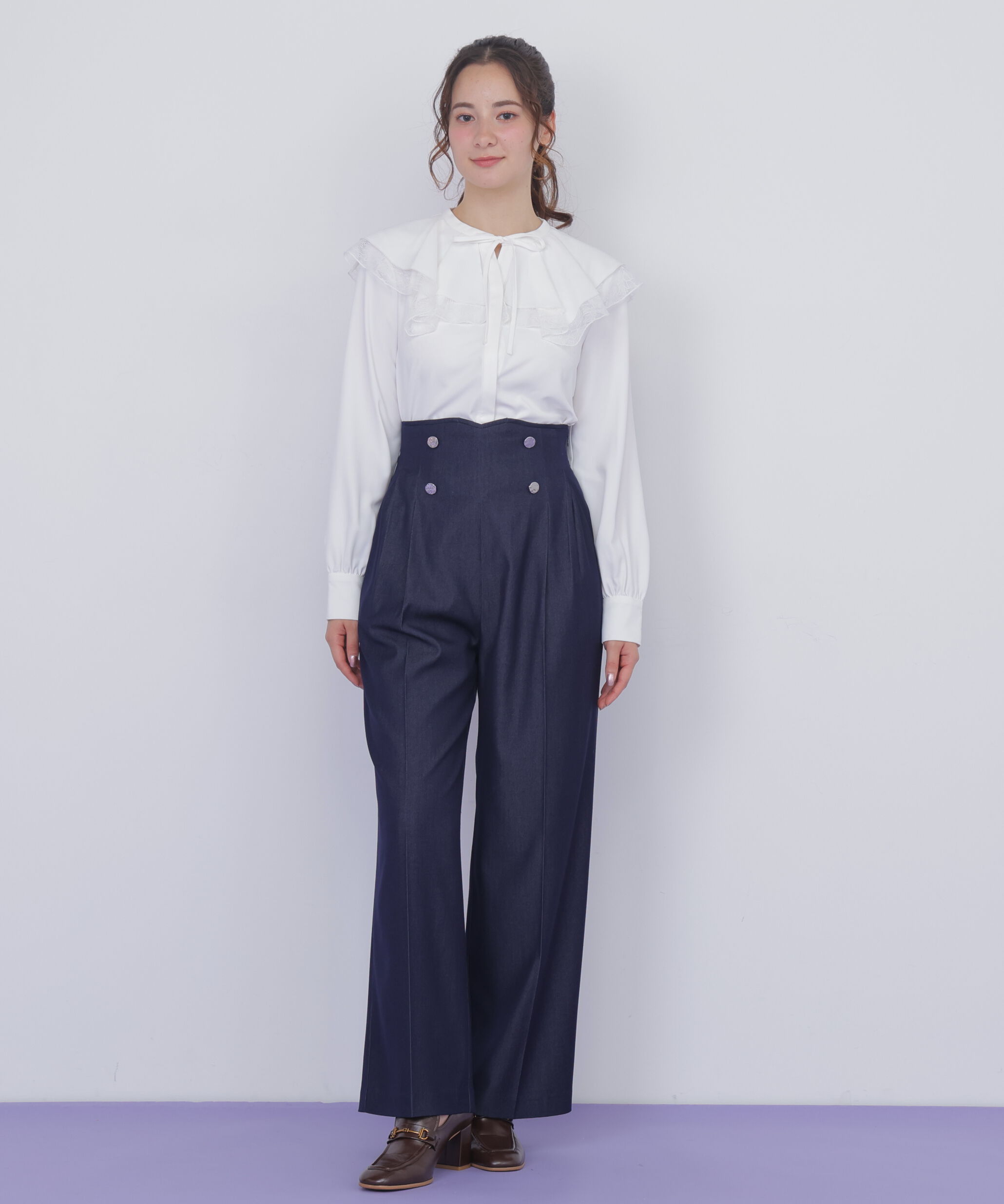  「ビッグカラーレースレイヤードブラウス」|シャツ・ブラウス|