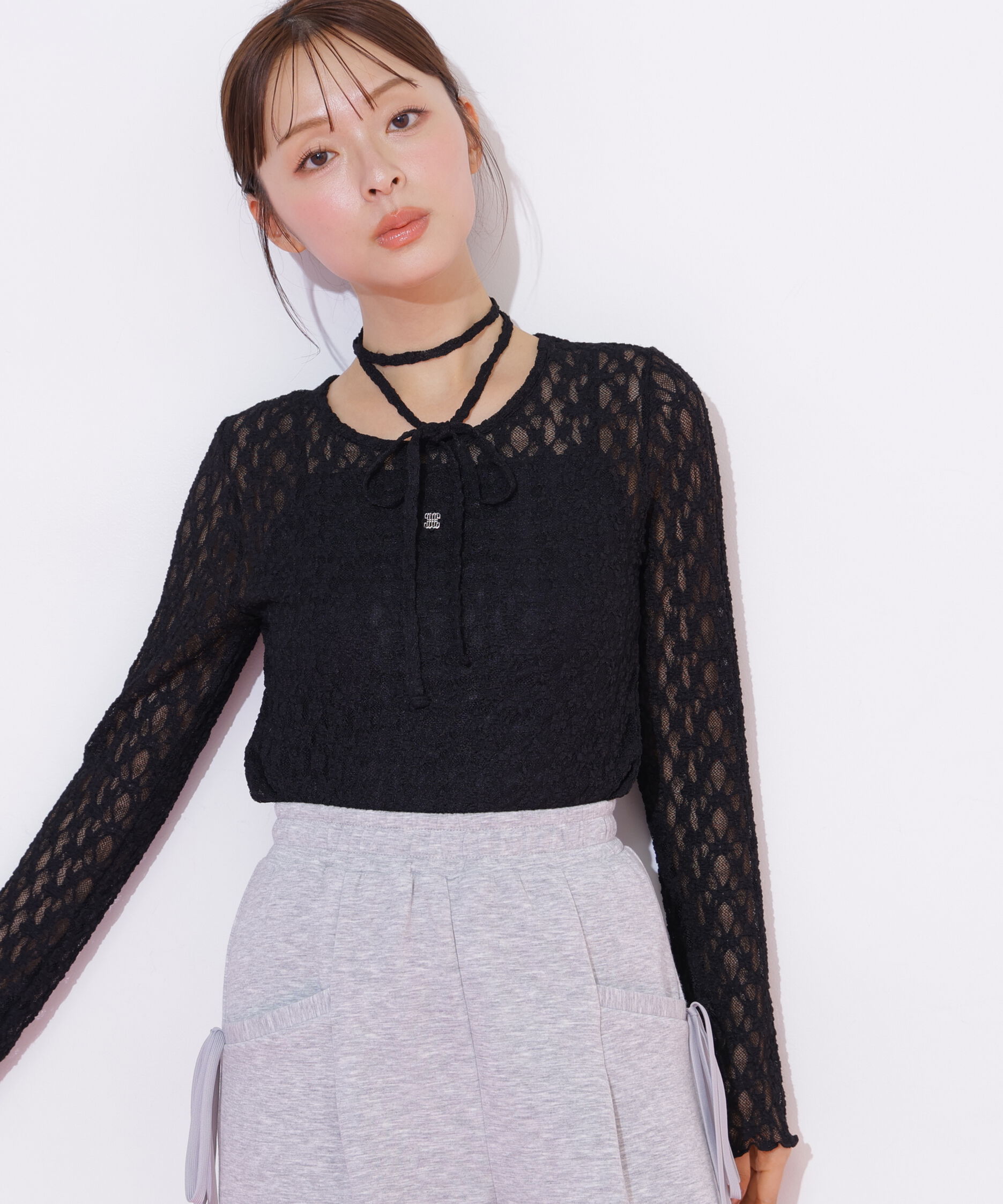  「チョーカー付きレースカットソー」|Tシャツ・カットソー|