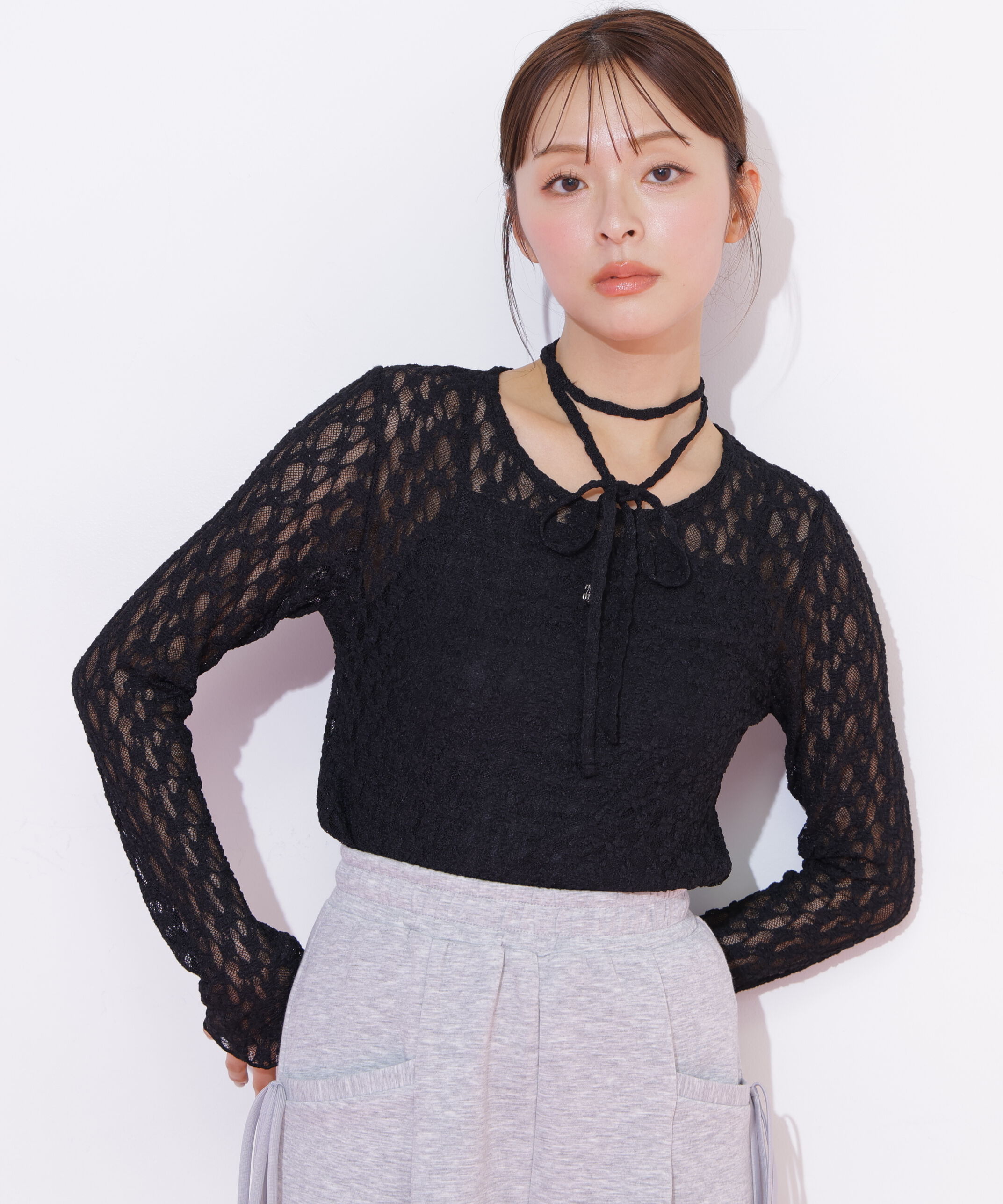  「チョーカー付きレースカットソー」|Tシャツ・カットソー|