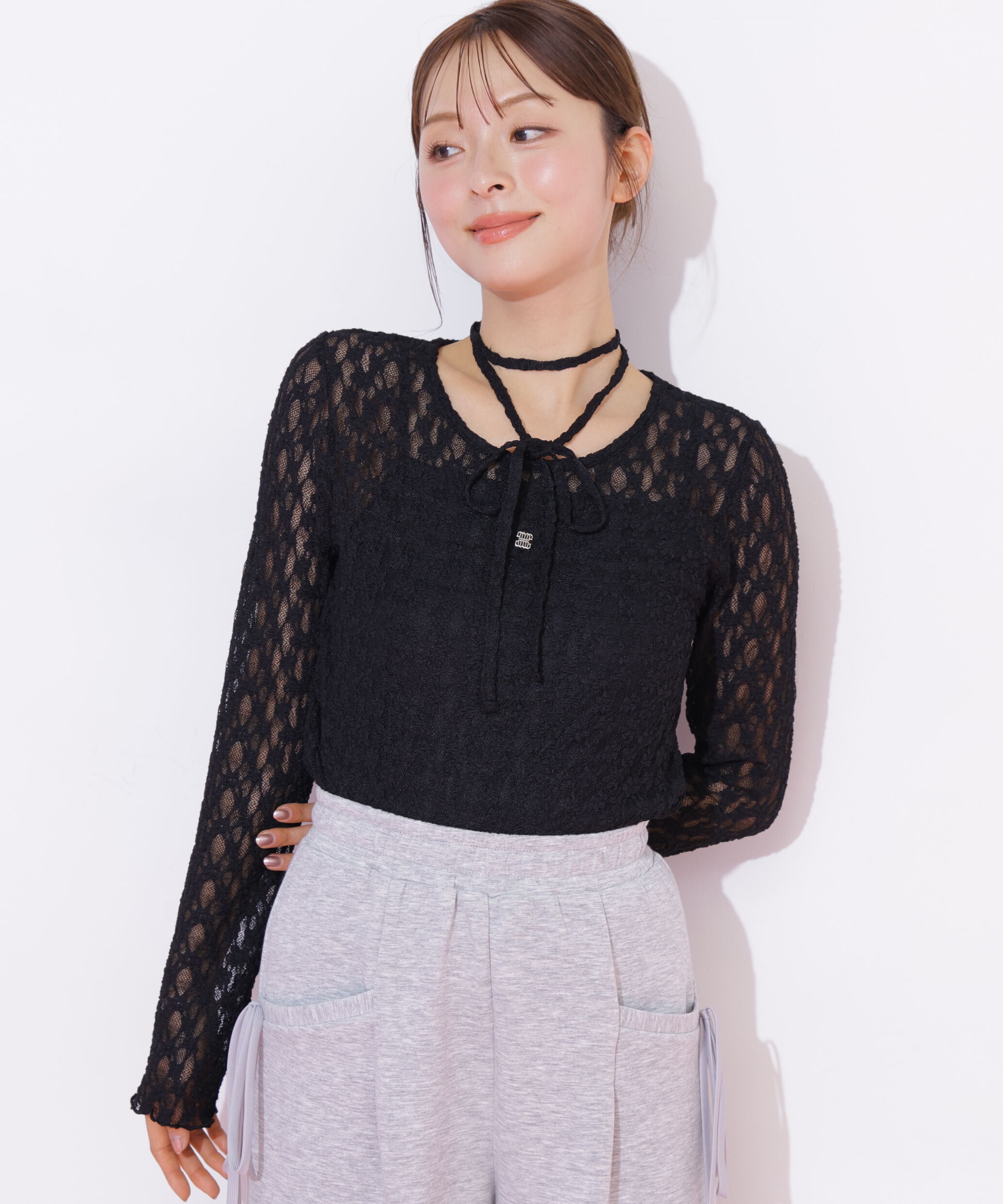  「チョーカー付きレースカットソー」|Tシャツ・カットソー|