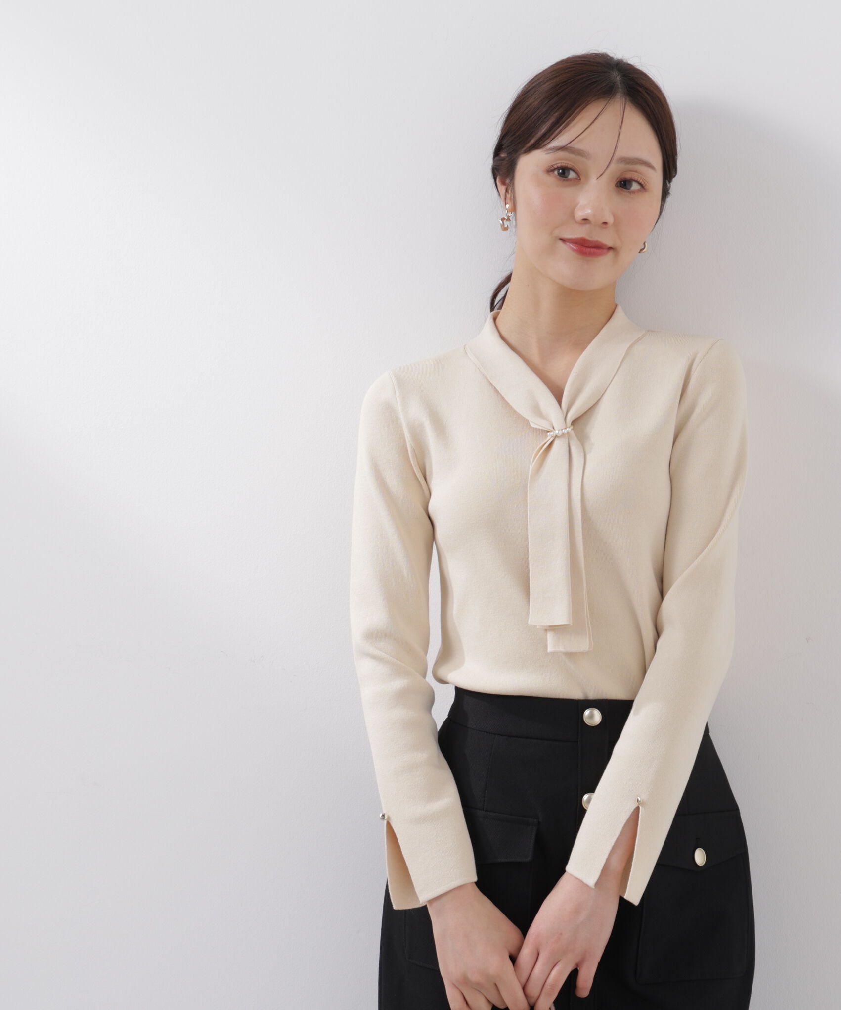 PROPORTION BODY DRESSING「パールリングボウタイニット　　26SS」|ニット・セーター|