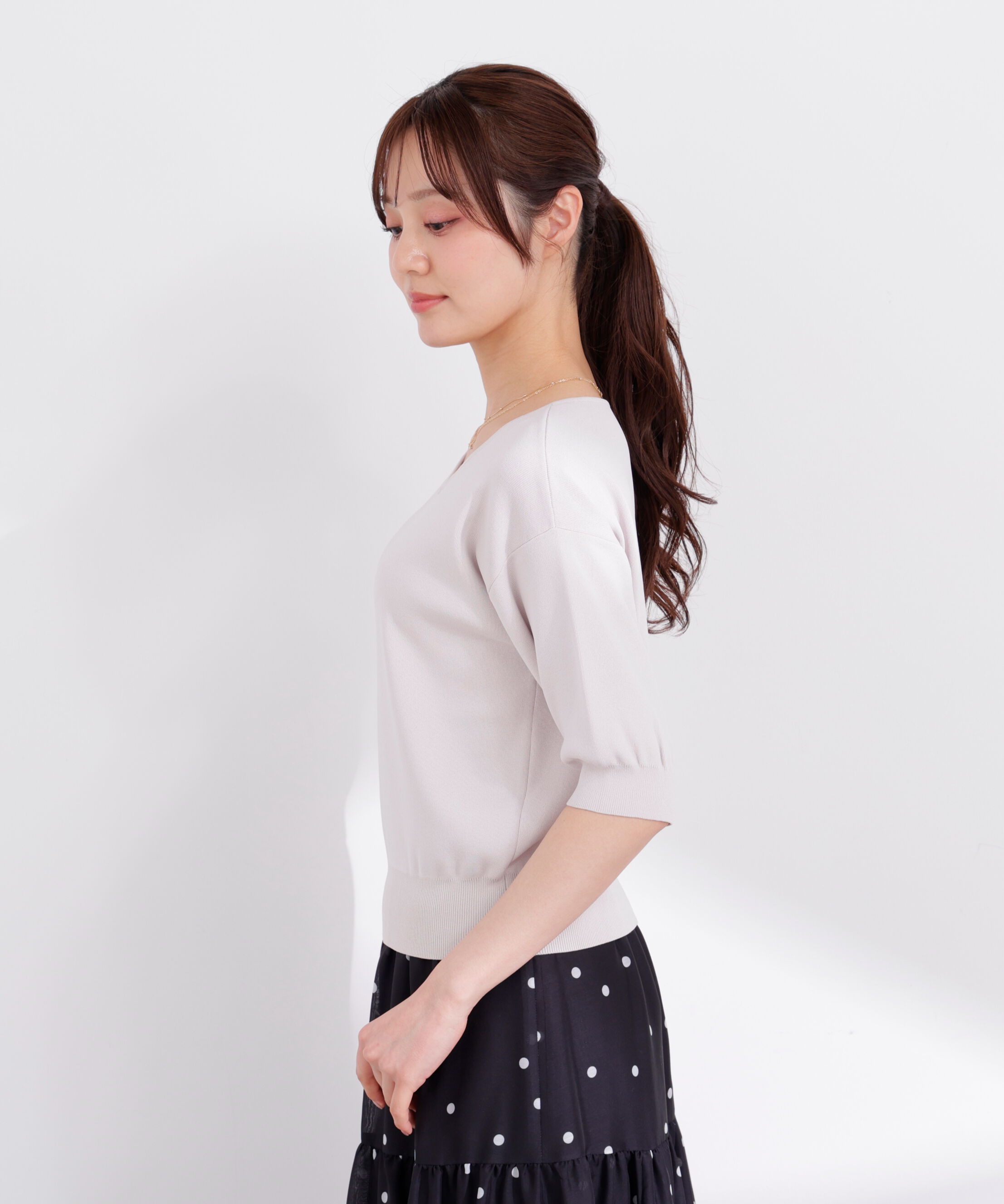 PROPORTION BODY DRESSING「5分袖ハートカットドルマンニット 26SS」|ニット・セーター|