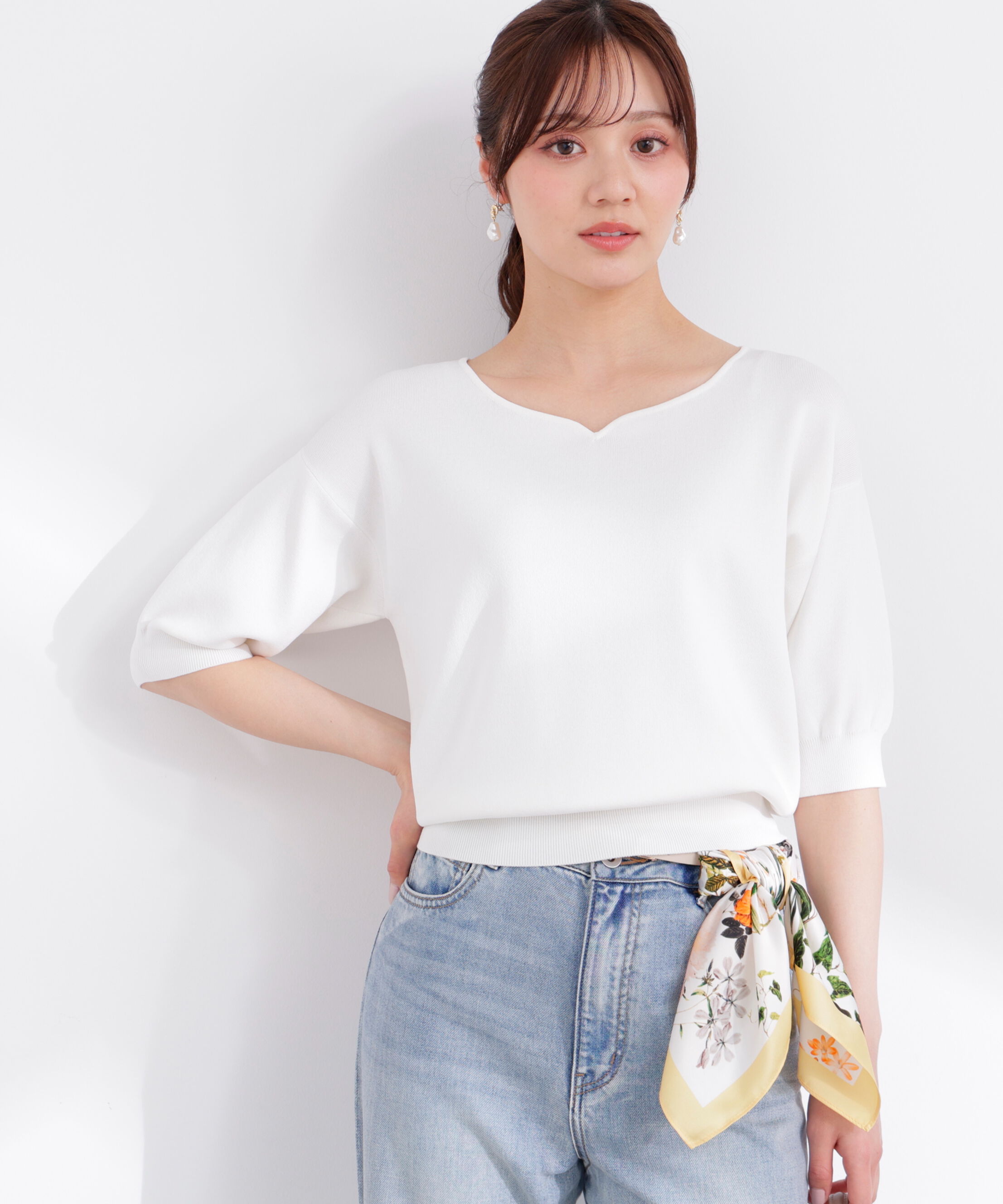 PROPORTION BODY DRESSING「5分袖ハートカットドルマンニット 26SS」|ニット・セーター|