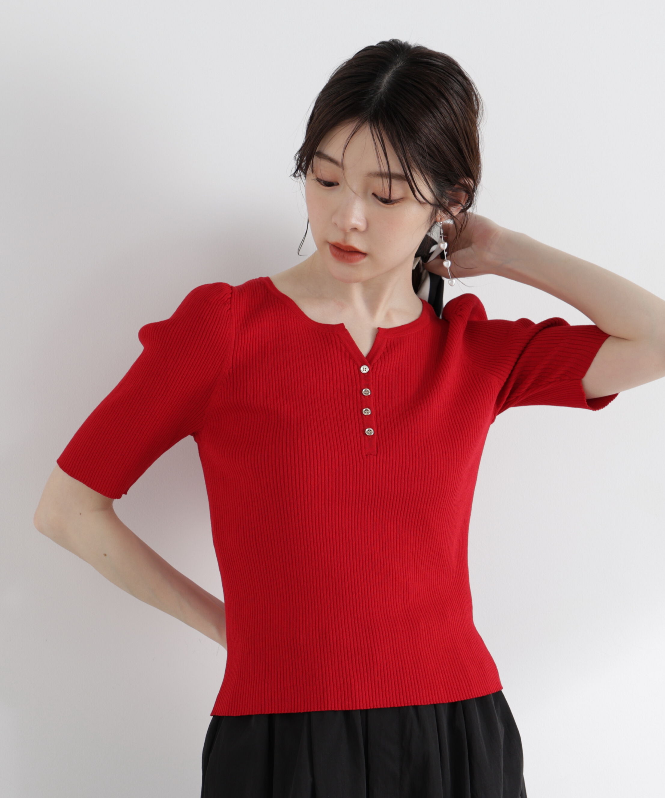 PROPORTION BODY DRESSING「ヘンリーネックニット 26SS」|ニット・セーター|レッド