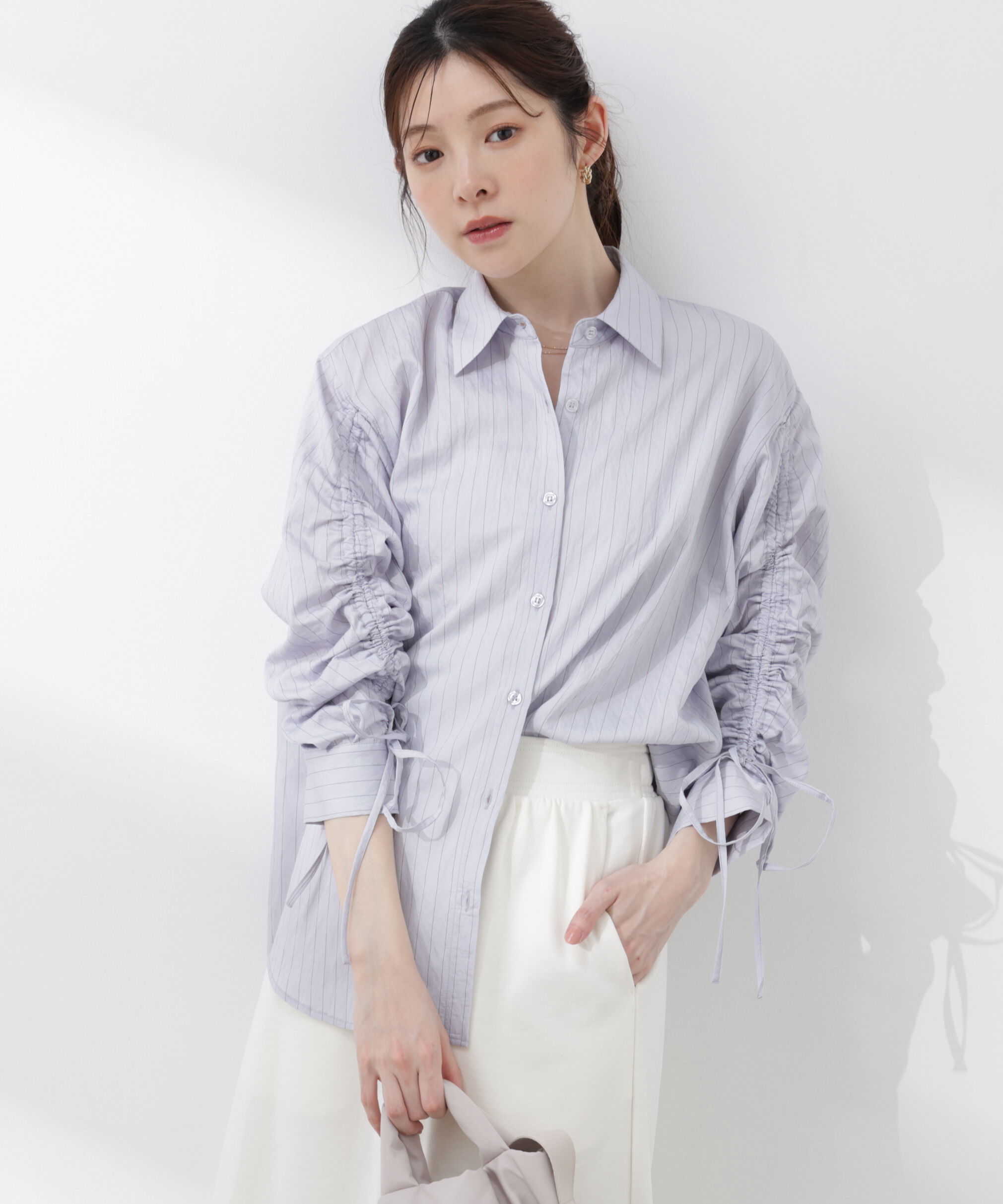 PROPORTION BODY DRESSING「〈a/mie〉ドロストスリーブシャツ 26SS」|シャツ・ブラウス|ブルー