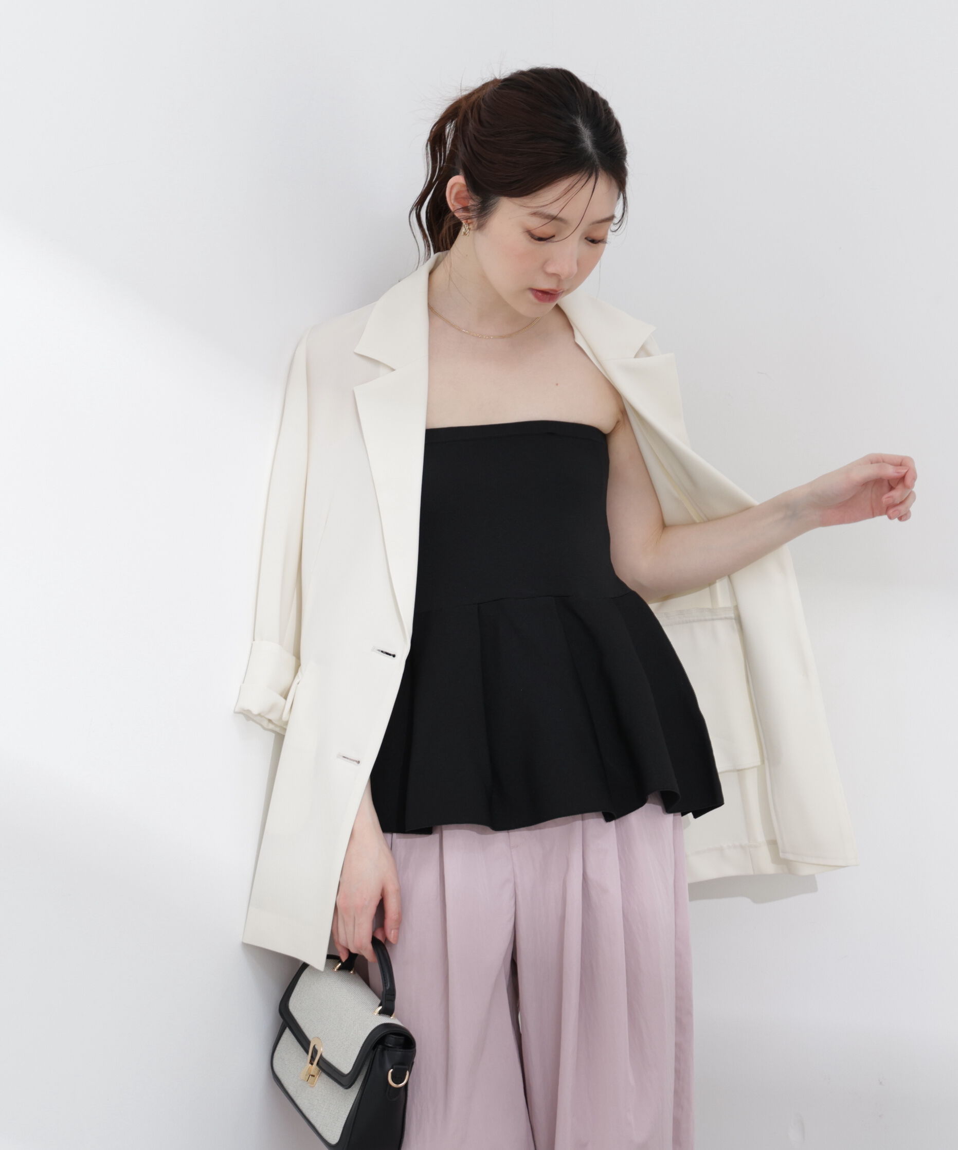 PROPORTION BODY DRESSING「〈a/mie〉ペプラムニットビスチェ 26SS」|カーディガン|
