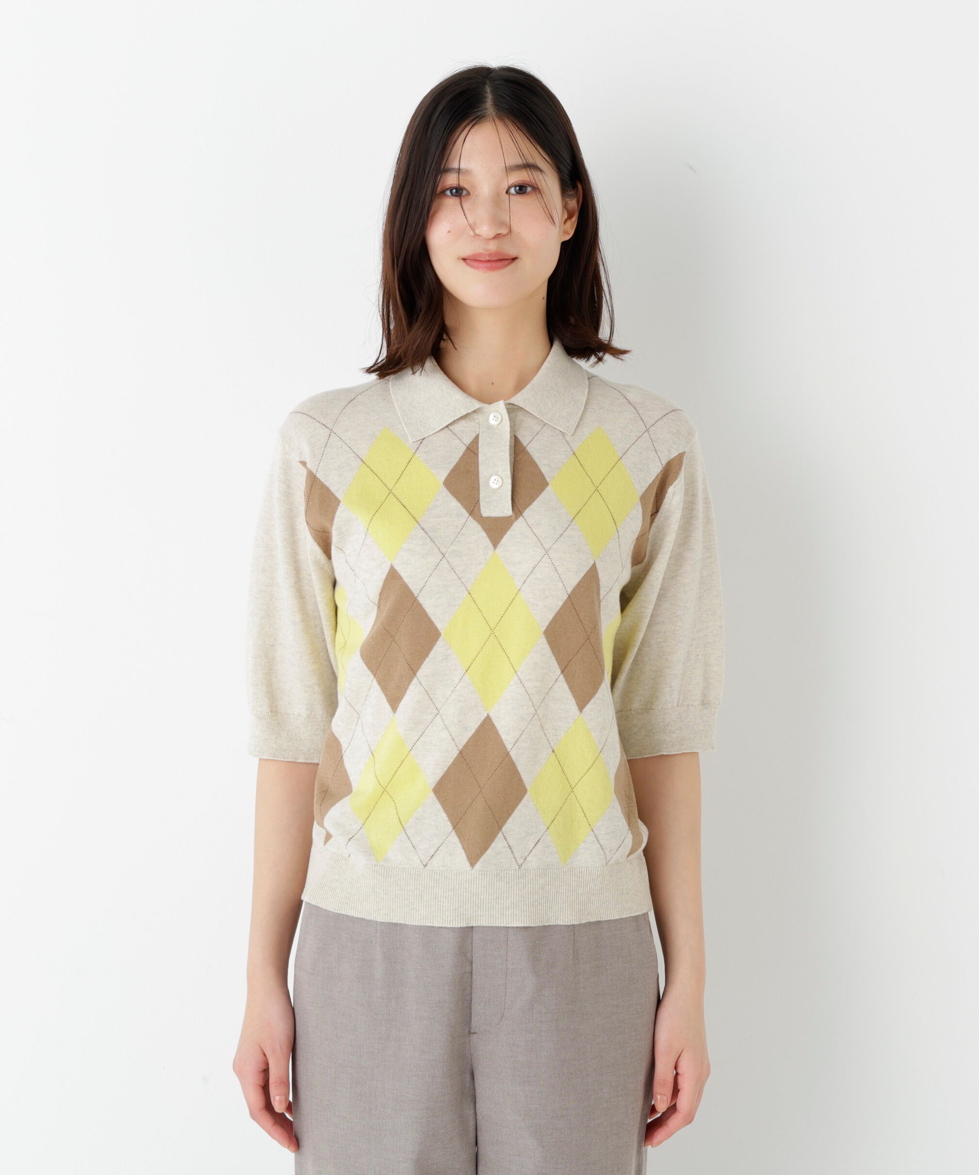 「◆《ウォッシャブル》アーガイル柄ポロニット」|ニット・セーター|
