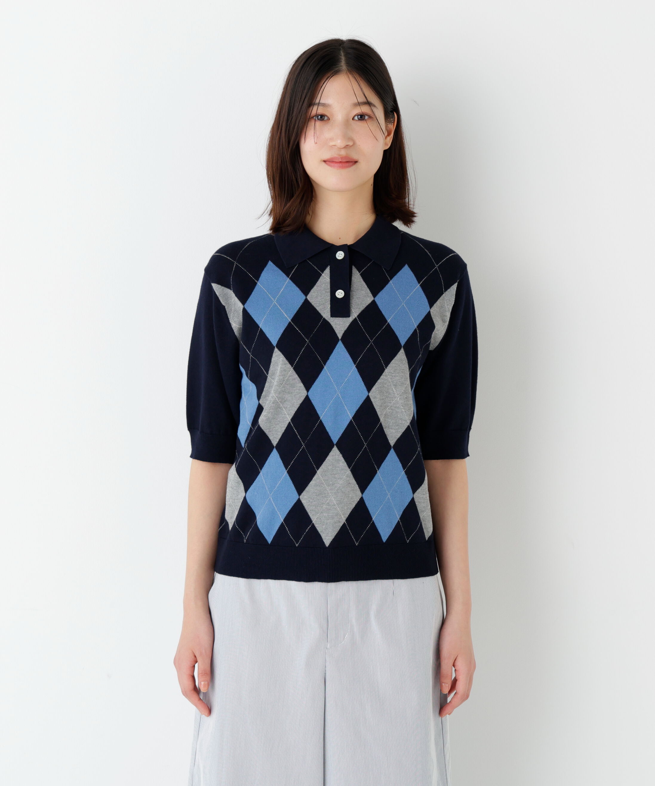  「◆《ウォッシャブル》アーガイル柄ポロニット」|ニット・セーター|