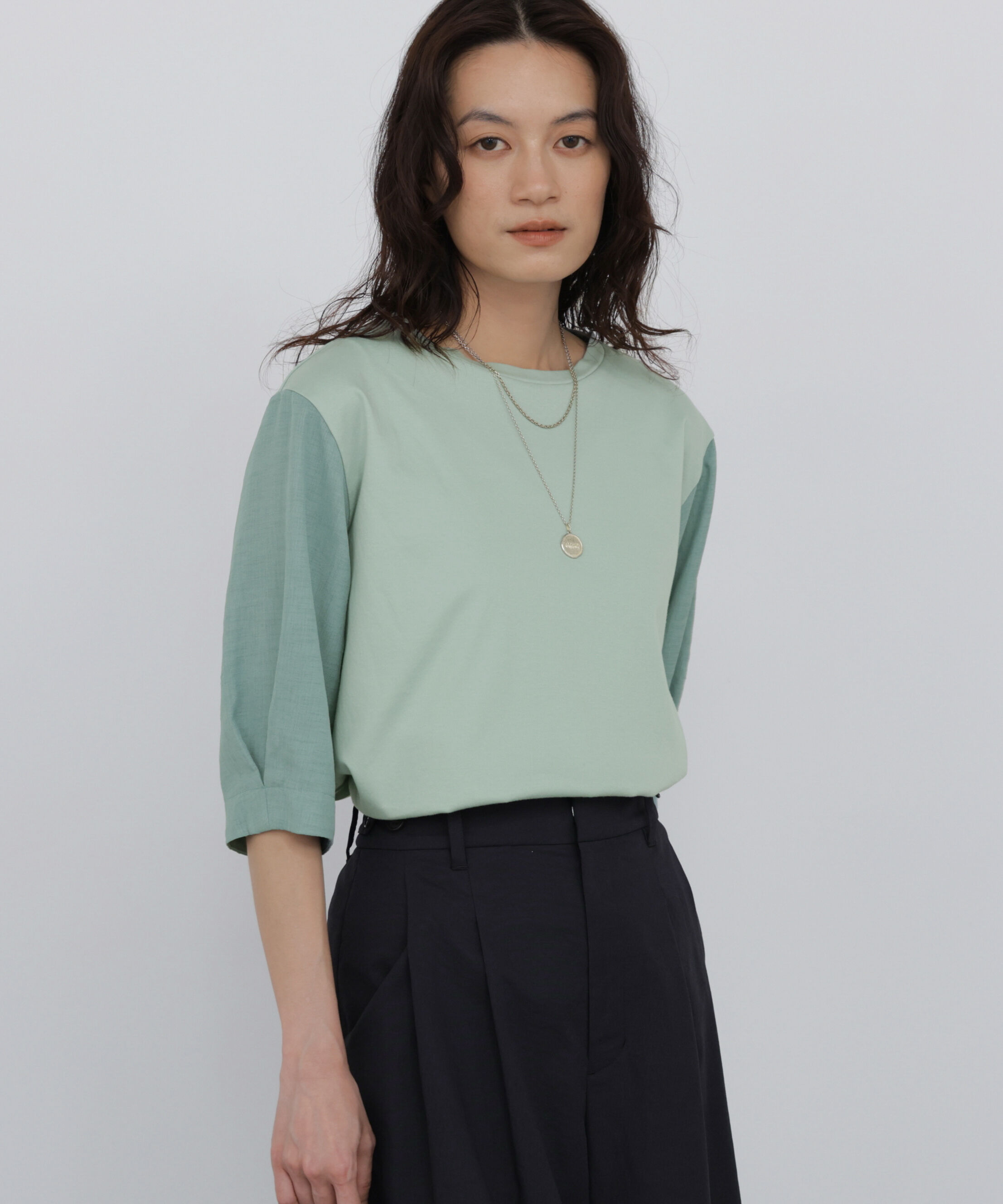  「布帛コンビカットソー」|Tシャツ・カットソー|ミントグリー